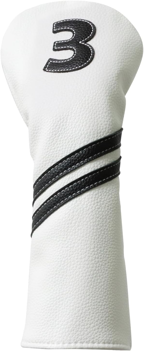 Golf Club Covers,4pcs Or 1pc Golf Headcovers For Woods And Driver Fairway Hybrids Women Men - Premium Pu Leather With Interchangeable Tags & Magnetic Blade And Mallet Putter Covers - 3 Wood Head Cover - White