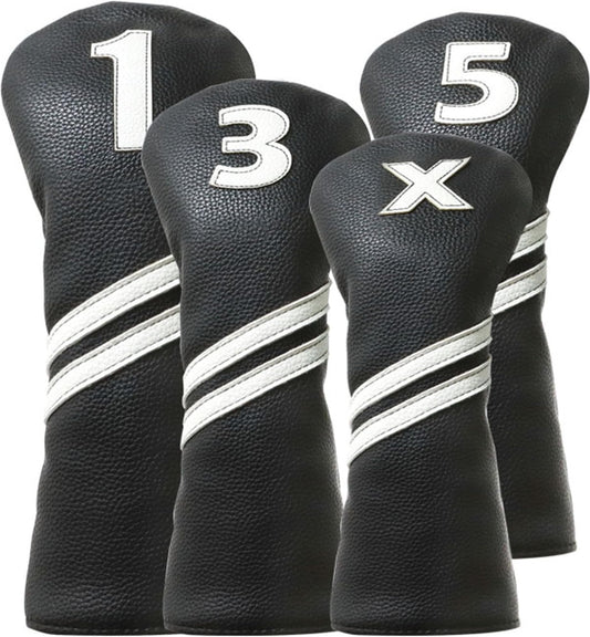 Golf Club Covers,4pcs Or 1pc Golf Headcovers For Woods And Driver Fairway Hybrids Women Men - Premium Pu Leather With Interchangeable Tags & Magnetic Blade And Mallet Putter Covers - Golf Club Covers - 4pcs Black