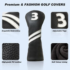 Golf Club Covers,4pcs Or 1pc Golf Headcovers For Woods And Driver Fairway Hybrids Women Men - Premium Pu Leather With Interchangeable Tags & Magnetic Blade And Mallet Putter Covers - Golf Club Covers - 4pcs Black