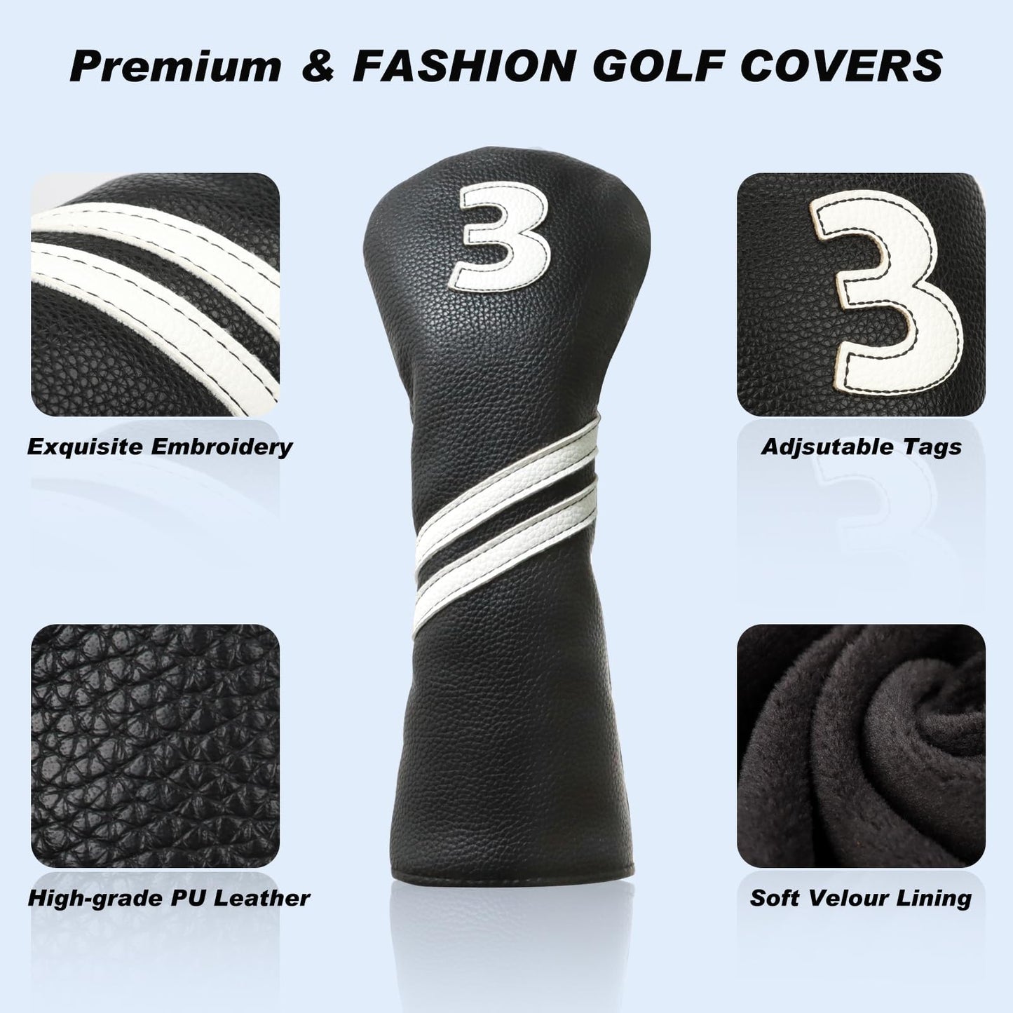 Golf Club Covers,4pcs Or 1pc Golf Headcovers For Woods And Driver Fairway Hybrids Women Men - Premium Pu Leather With Interchangeable Tags & Magnetic Blade And Mallet Putter Covers - Golf Club Covers - 4pcs Black