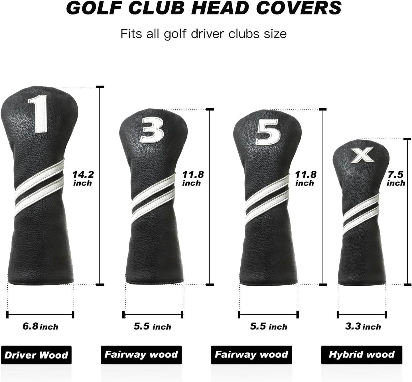 Golf Club Covers,4pcs Or 1pc Golf Headcovers For Woods And Driver Fairway Hybrids Women Men - Premium Pu Leather With Interchangeable Tags & Magnetic Blade And Mallet Putter Covers - Golf Club Covers - 4pcs Black