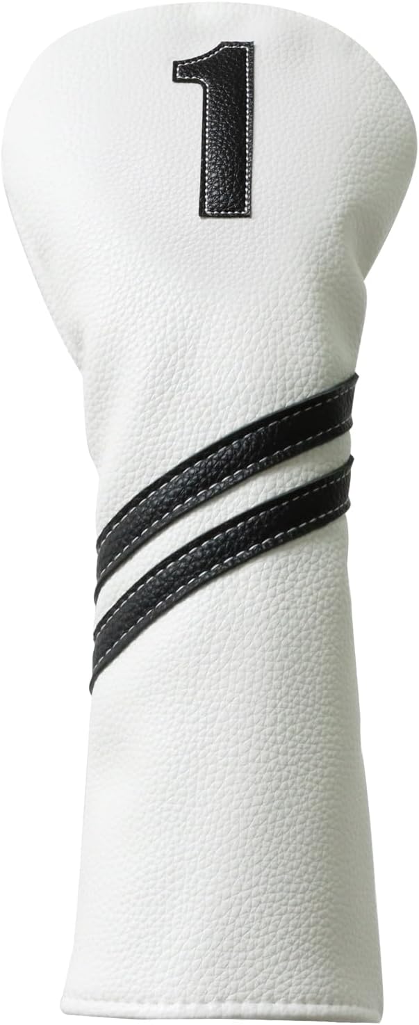 Golf Club Covers,4pcs Or 1pc Golf Headcovers For Woods And Driver Fairway Hybrids Women Men - Premium Pu Leather With Interchangeable Tags & Magnetic Blade And Mallet Putter Covers - Driver Head Cover - White