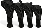 Golf Club Head Covers Set (4 Pcs) For Fairway Woods, Driver, And Hybrids - Long Neck Mesh Design With Interchangeable 3/4/5/6/7/x Number Tags - Golf Accessories For Men And Women - Black