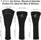 Golf Club Head Covers Set (4 Pcs) For Fairway Woods, Driver, And Hybrids - Long Neck Mesh Design With Interchangeable 3/4/5/6/7/x Number Tags - Golf Accessories For Men And Women - Black