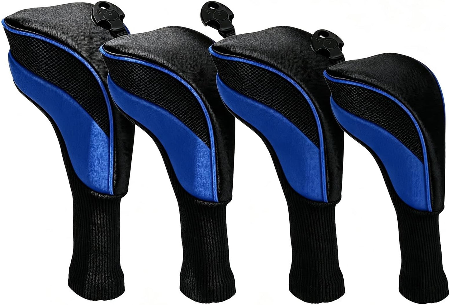 Golf Club Head Covers Set (4 Pcs) For Fairway Woods, Driver, And Hybrids - Long Neck Mesh Design With Interchangeable 3/4/5/6/7/x Number Tags - Golf Accessories For Men And Women - Blue