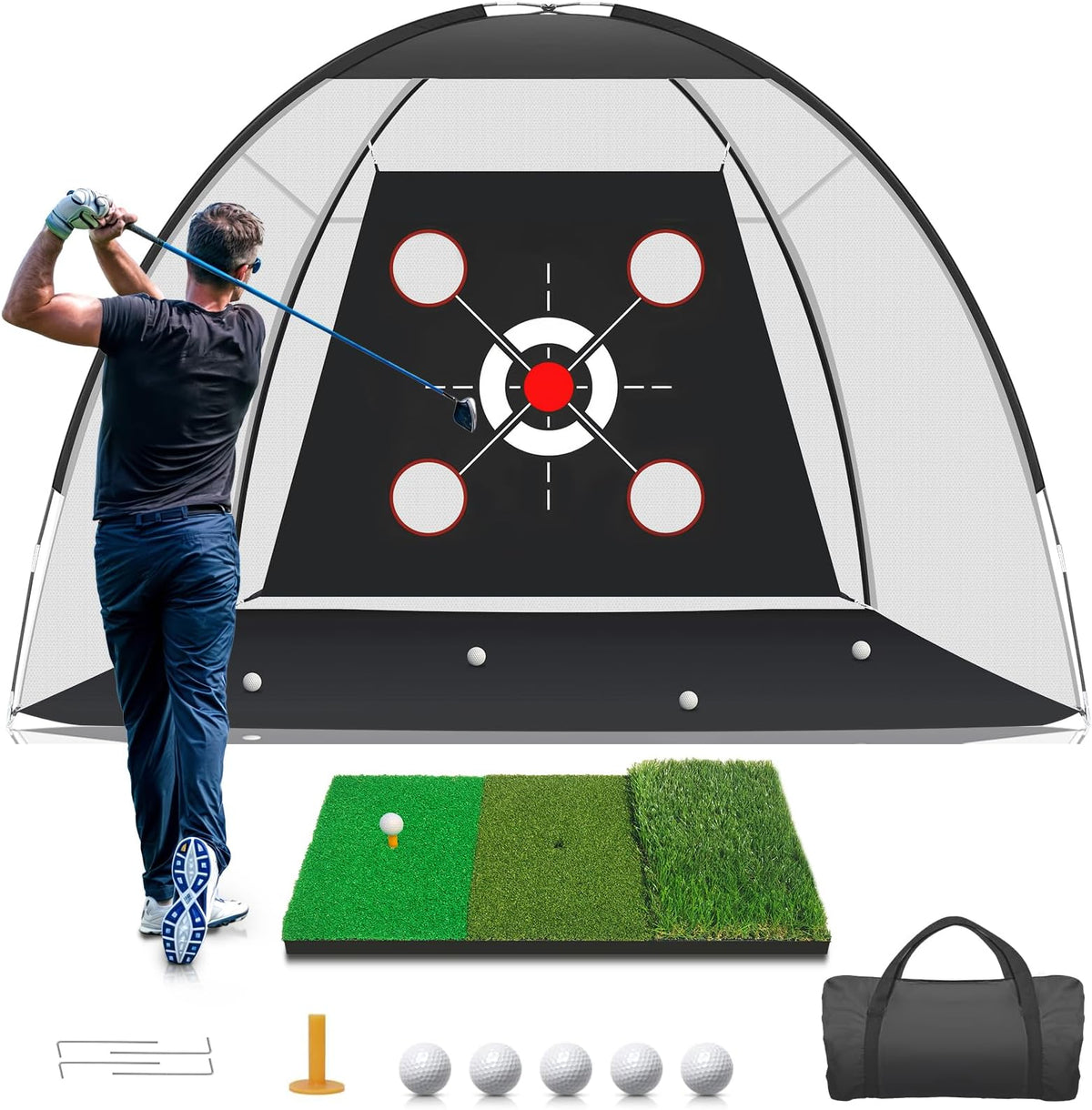 KLAODOT Golf Net with Practice Mat 10x7ft Hitting Net for Backyard Driving