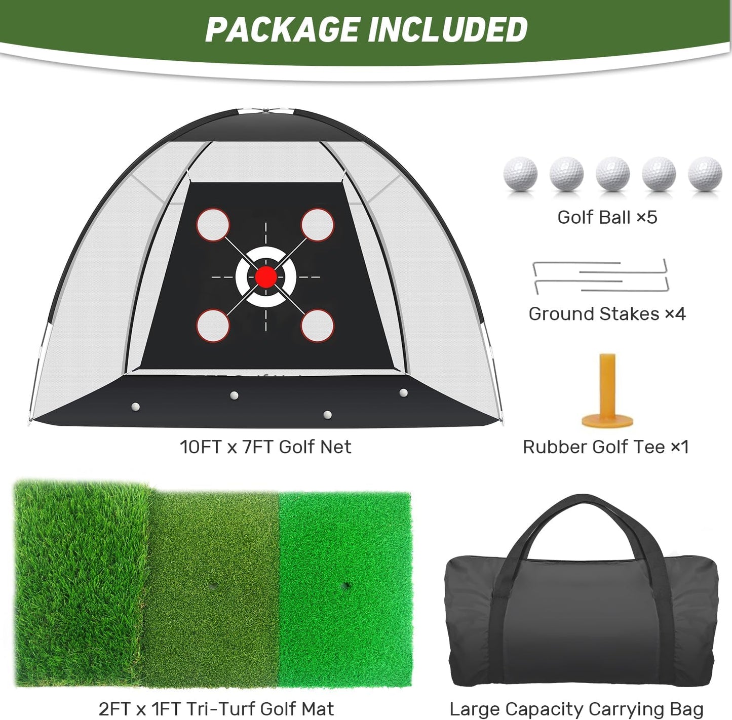 KLAODOT Golf Net with Practice Mat 10x7ft Hitting Net for Backyard Driving