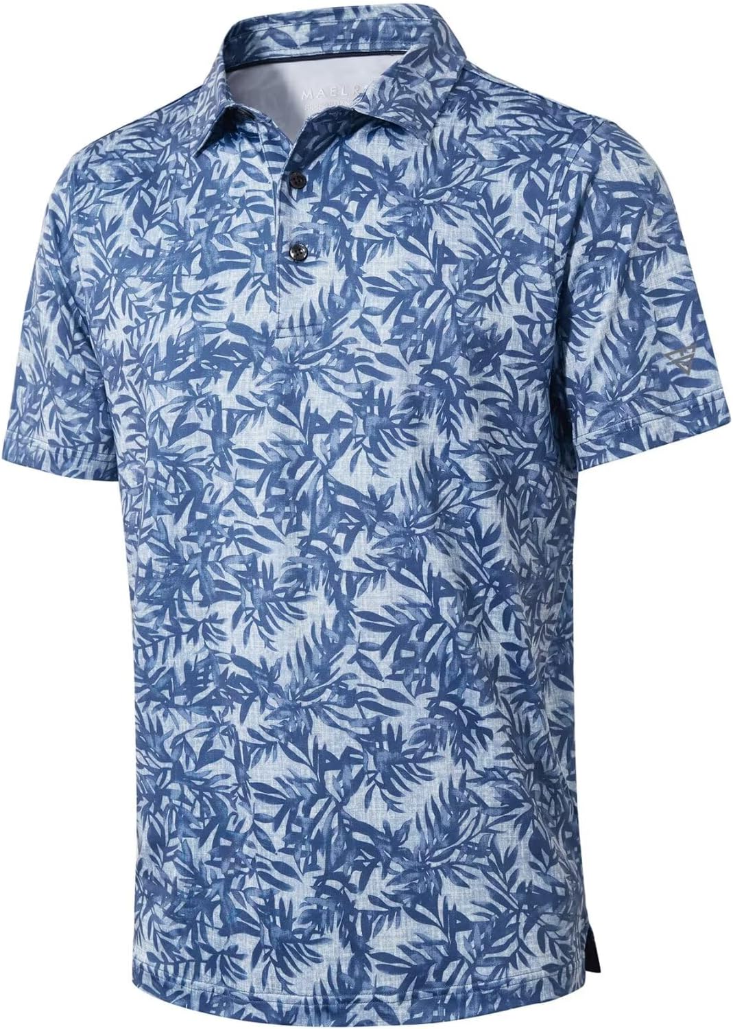 Golf Shirts For Men Dry Fit Short Sleeve Print Performance Moisture Wicking Polo Shirt - Blue Leaf