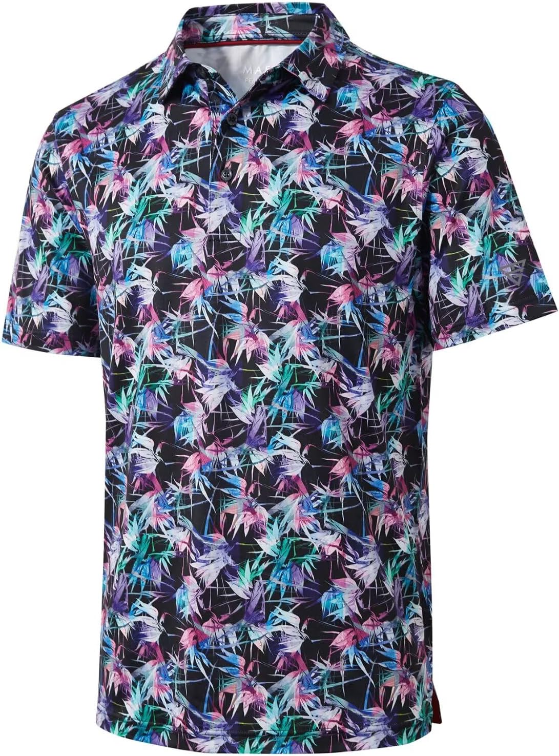 Golf Shirts For Men Dry Fit Short Sleeve Print Performance Moisture Wicking Polo Shirt - Motley Leaf
