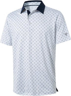 Golf Shirts For Men Dry Fit Short Sleeve Print Performance Moisture Wicking Polo Shirt - White