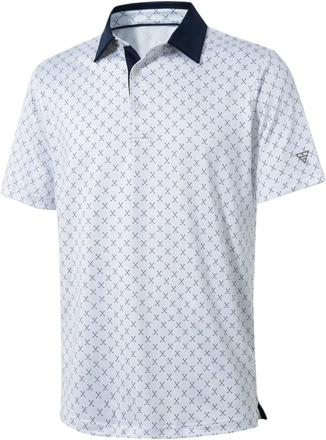 Golf Shirts For Men Dry Fit Short Sleeve Print Performance Moisture Wicking Polo Shirt - White