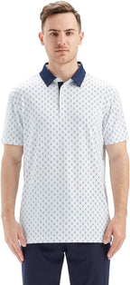 Golf Shirts For Men Dry Fit Short Sleeve Print Performance Moisture Wicking Polo Shirt - White