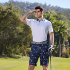 Golf Shirts For Men Dry Fit Short Sleeve Print Performance Moisture Wicking Polo Shirt - White