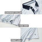 Golf Shirts For Men Dry Fit Short Sleeve Print Performance Moisture Wicking Polo Shirt - White