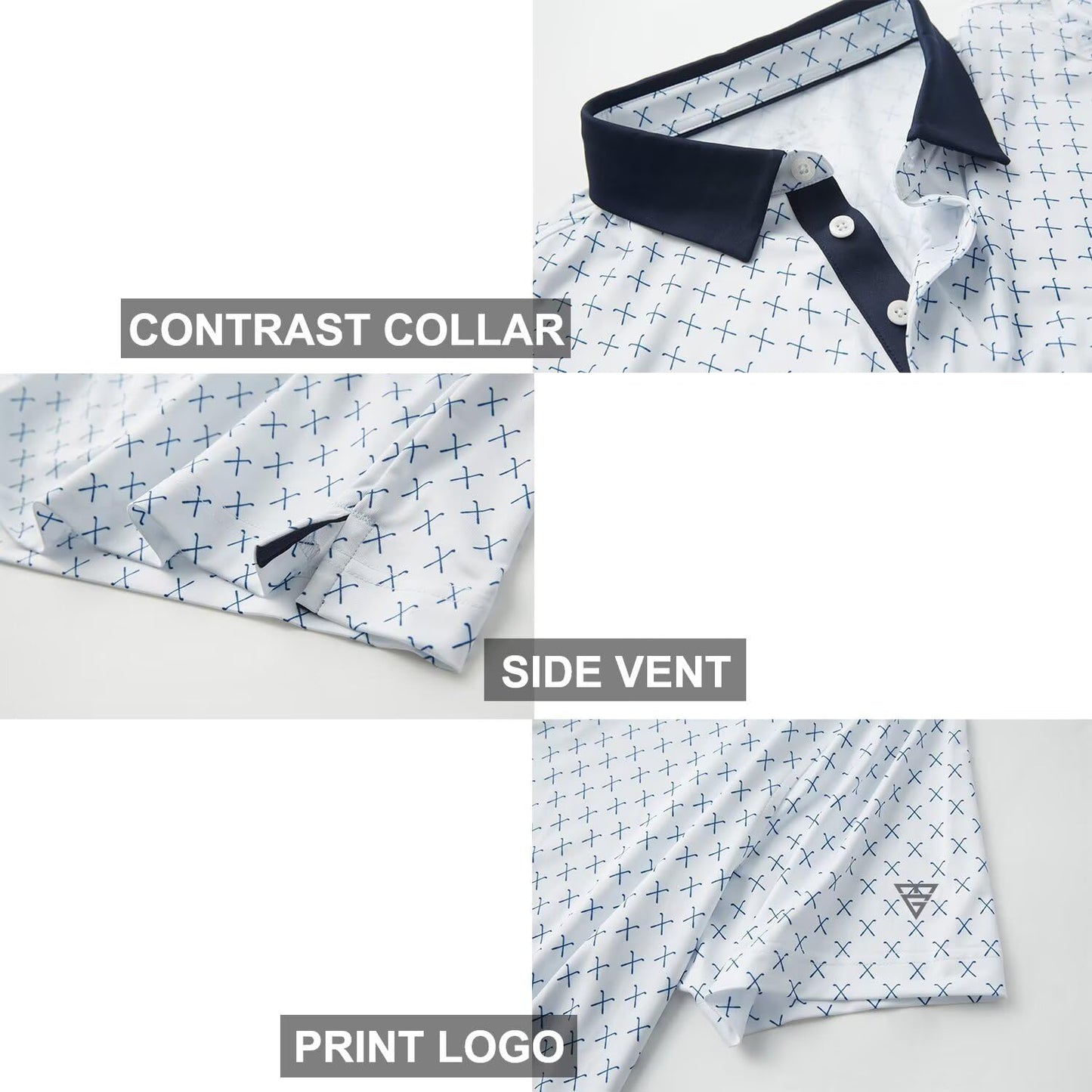 Golf Shirts For Men Dry Fit Short Sleeve Print Performance Moisture Wicking Polo Shirt - White