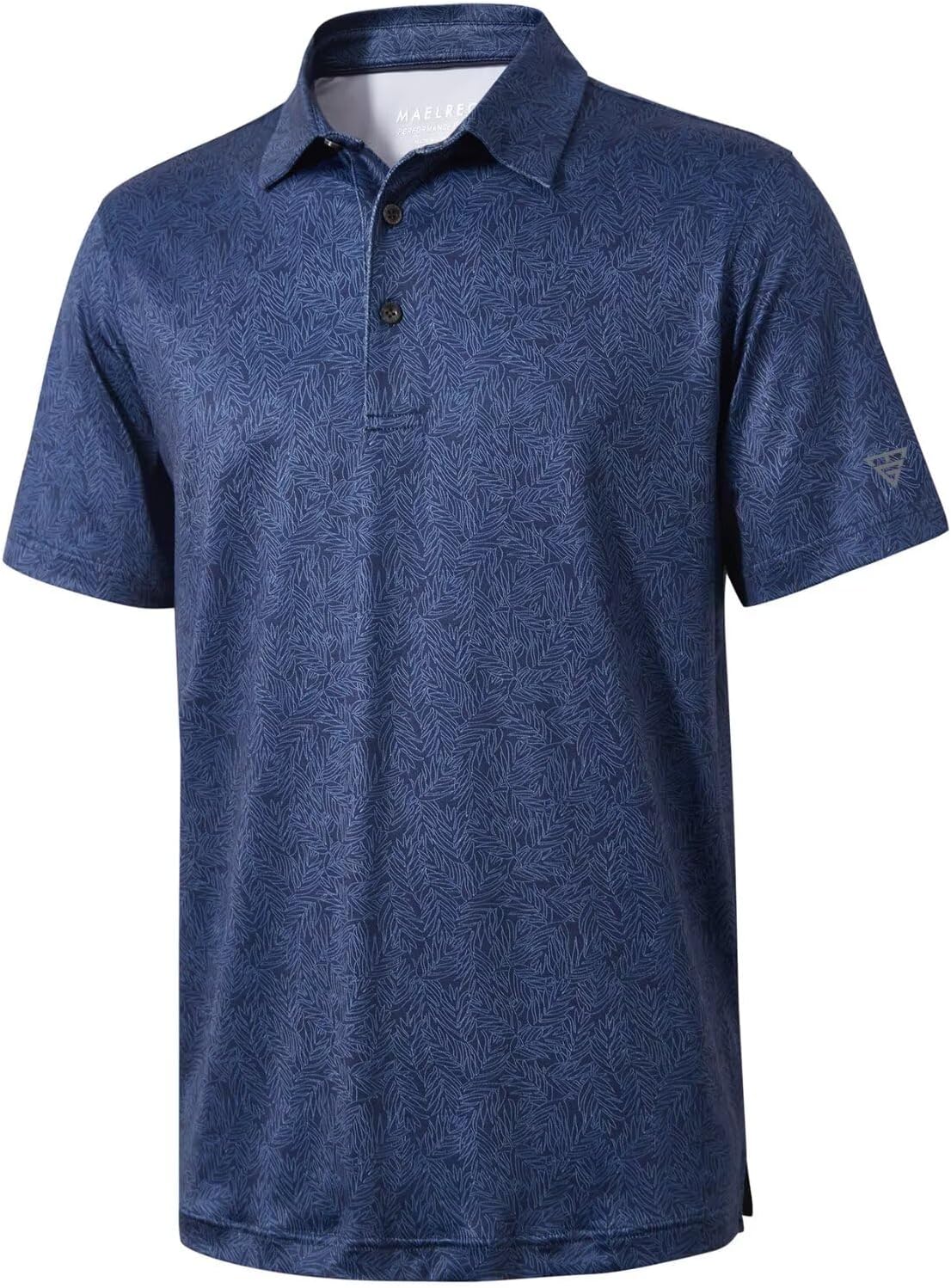 Golf Shirts For Men Dry Fit Short Sleeve Print Performance Moisture Wicking Polo Shirt - Navy Leaf