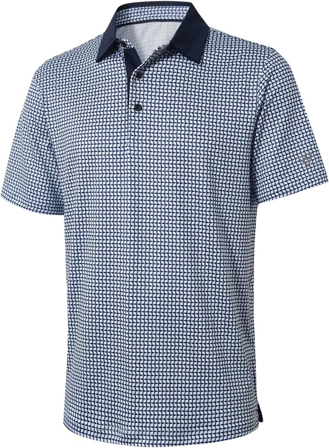 Golf Shirts For Men Dry Fit Short Sleeve Print Performance Moisture Wicking Polo Shirt - Navy Flagpole
