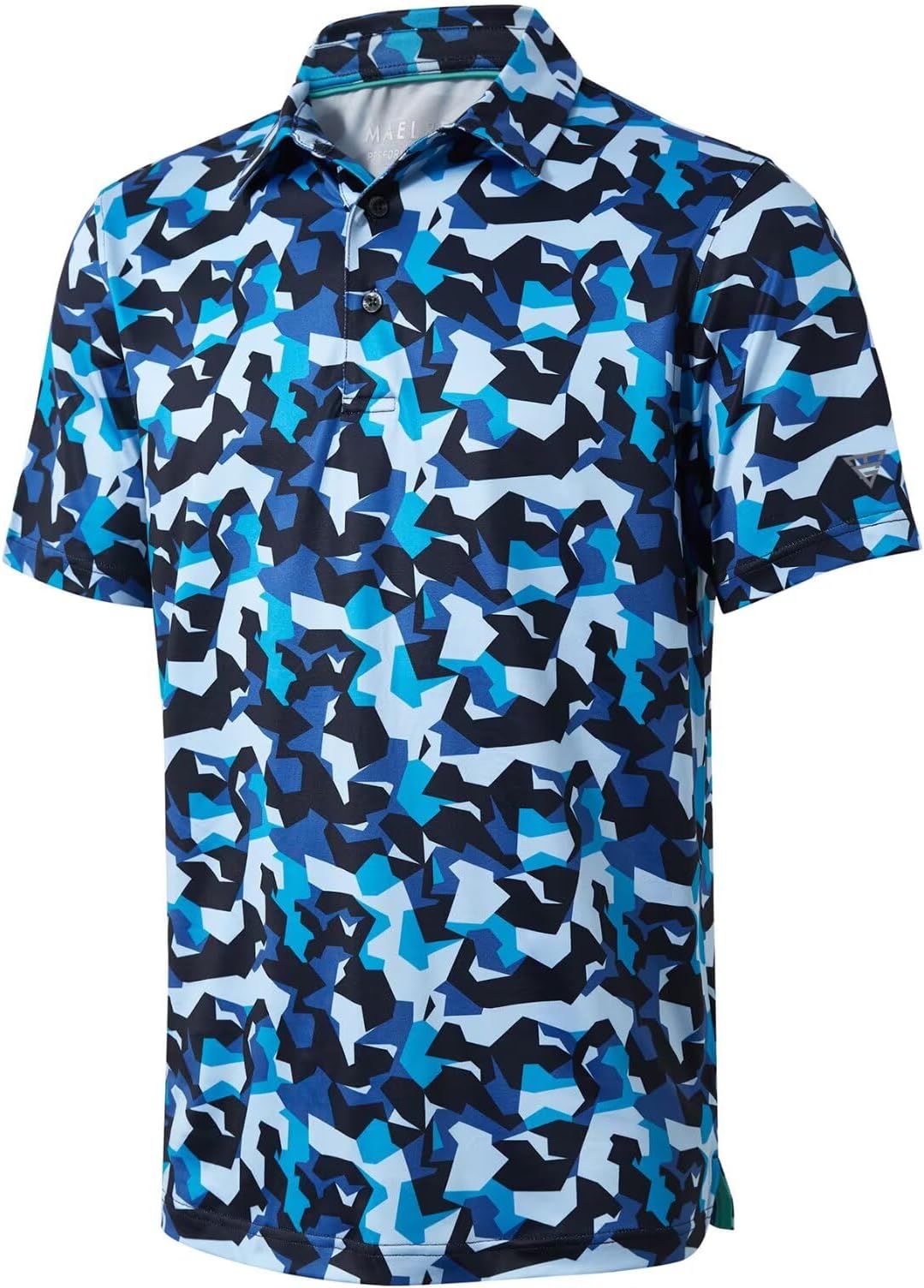 Golf Shirts For Men Dry Fit Short Sleeve Print Performance Moisture Wicking Polo Shirt - Blue Camo