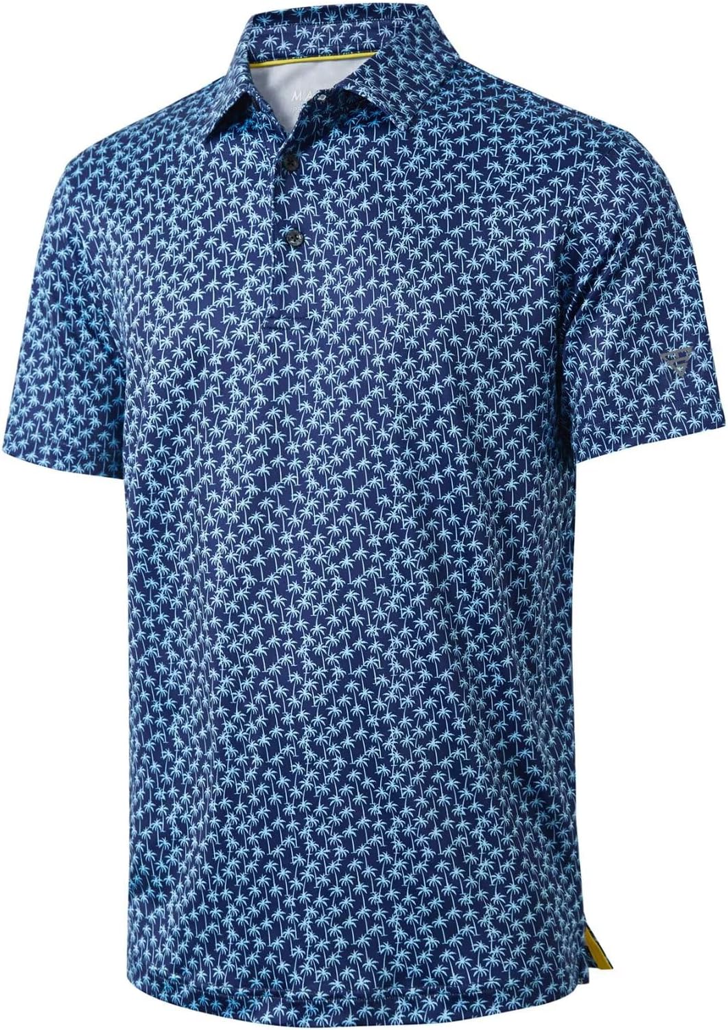 Golf Shirts For Men Dry Fit Short Sleeve Print Performance Moisture Wicking Polo Shirt - Navy Palm