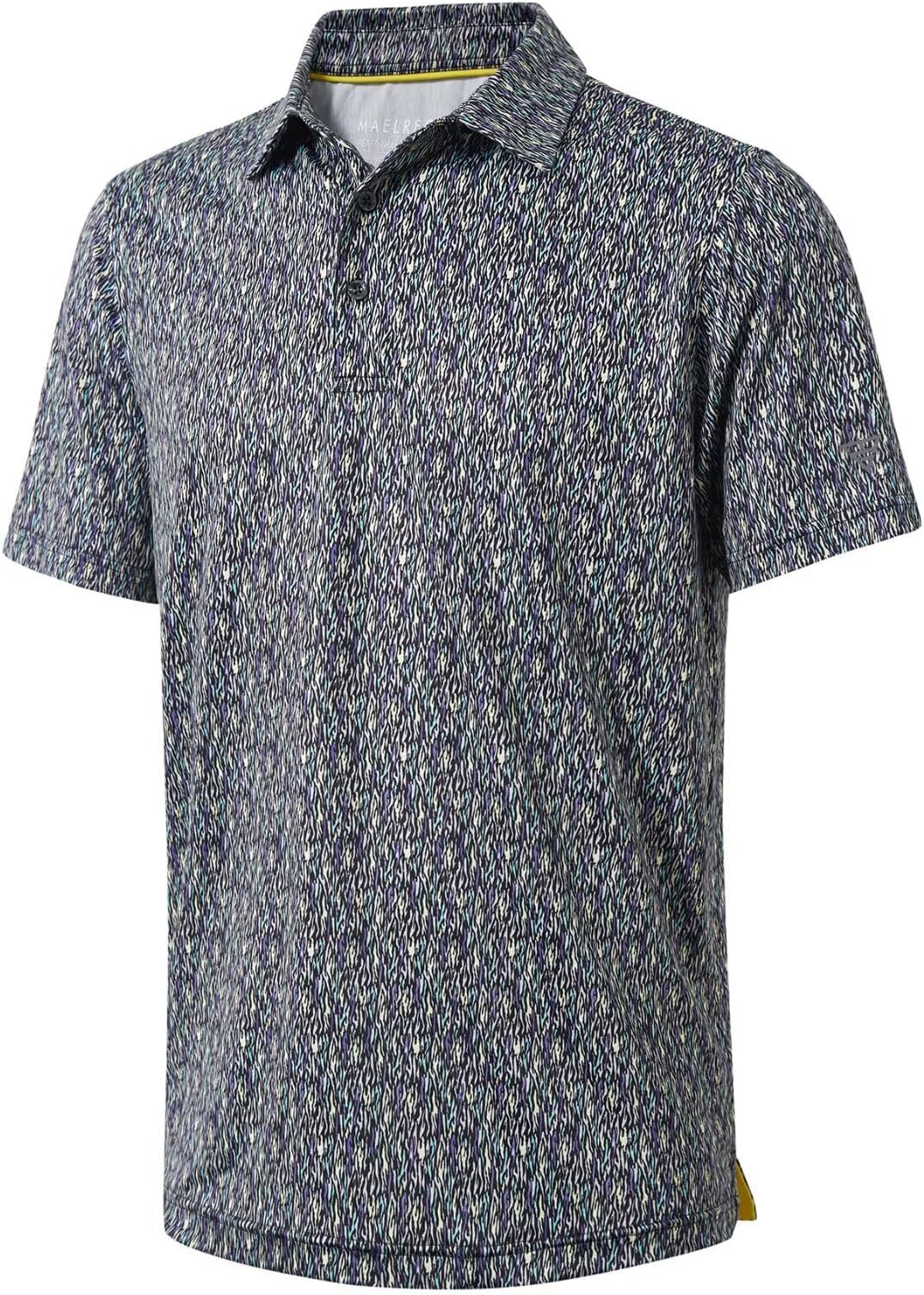 Golf Shirts For Men Dry Fit Short Sleeve Print Performance Moisture Wicking Polo Shirt - Motley Stream2