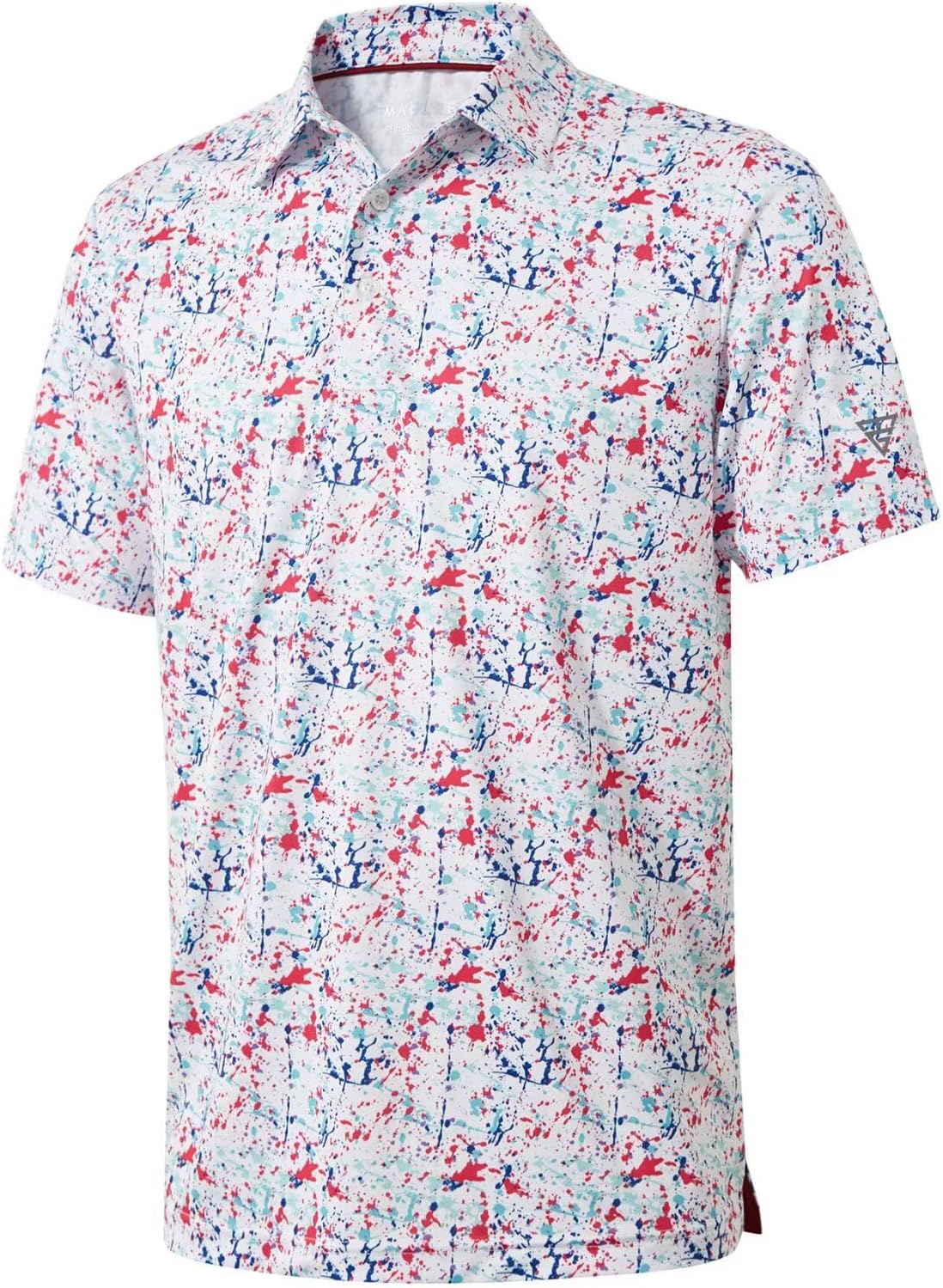 Golf Shirts For Men Dry Fit Short Sleeve Print Performance Moisture Wicking Polo Shirt - White Painting