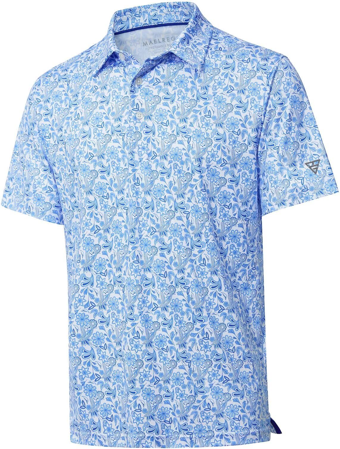 Golf Shirts For Men Dry Fit Short Sleeve Print Performance Moisture Wicking Polo Shirt - White Paisley