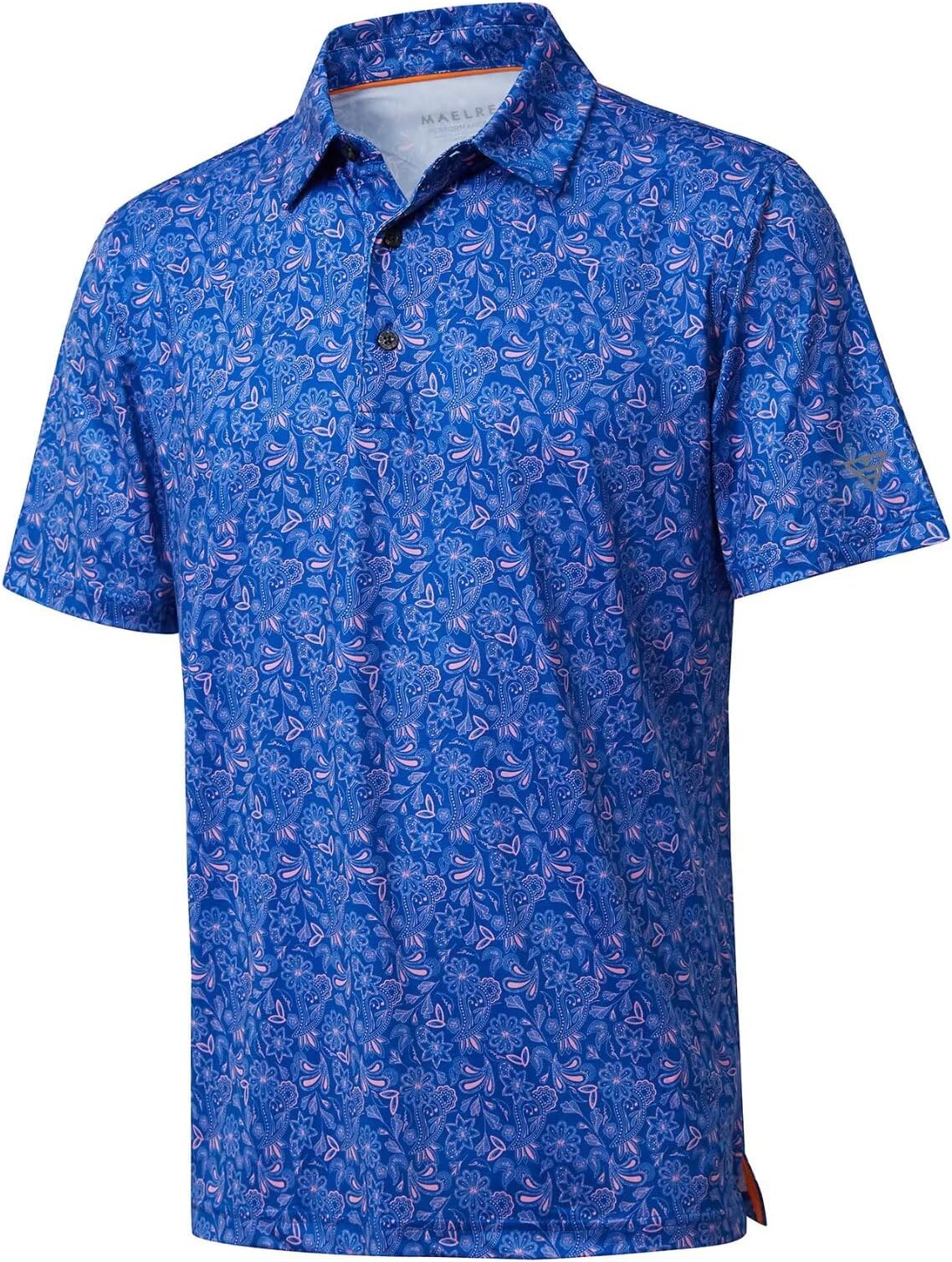Golf Shirts For Men Dry Fit Short Sleeve Print Performance Moisture Wicking Polo Shirt - Navy Paisley