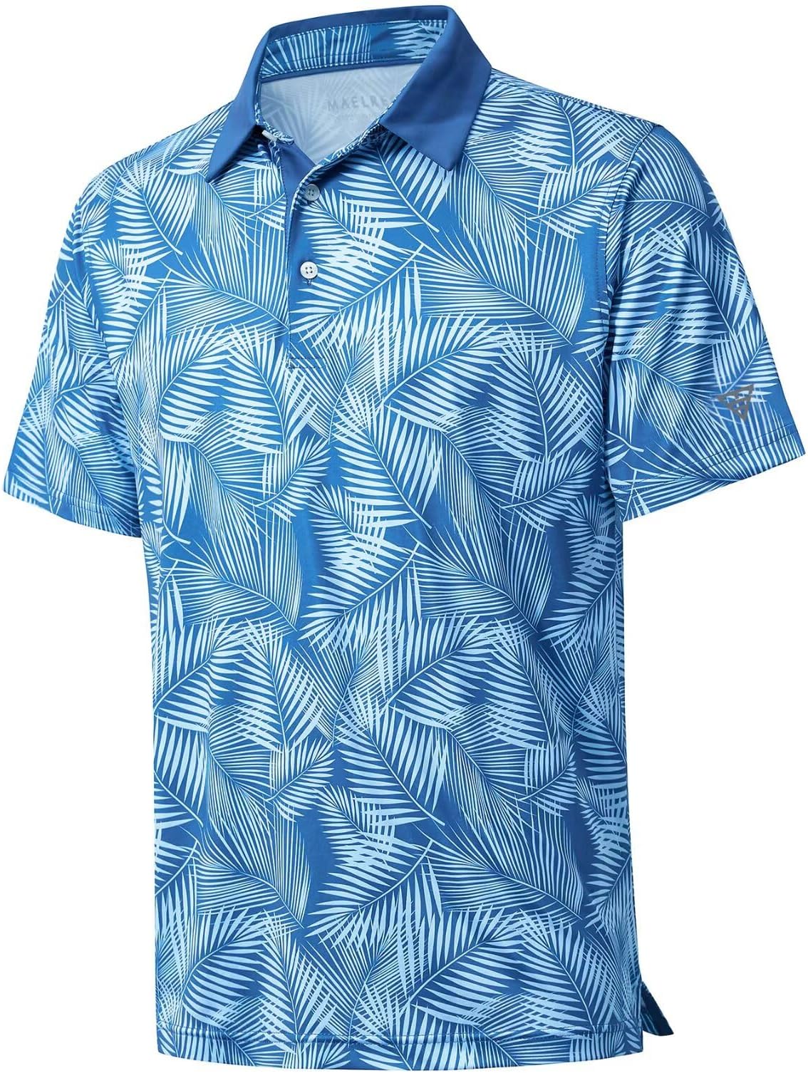 Golf Shirts For Men Dry Fit Short Sleeve Print Performance Moisture Wicking Polo Shirt - Pale Blue Leaf