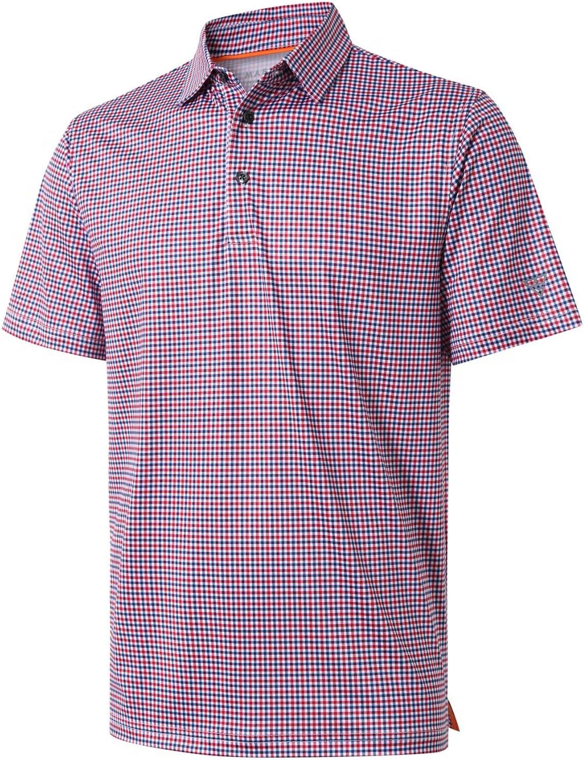 Golf Shirts For Men Dry Fit Short Sleeve Print Performance Moisture Wicking Polo Shirt - Red Blue Gingham
