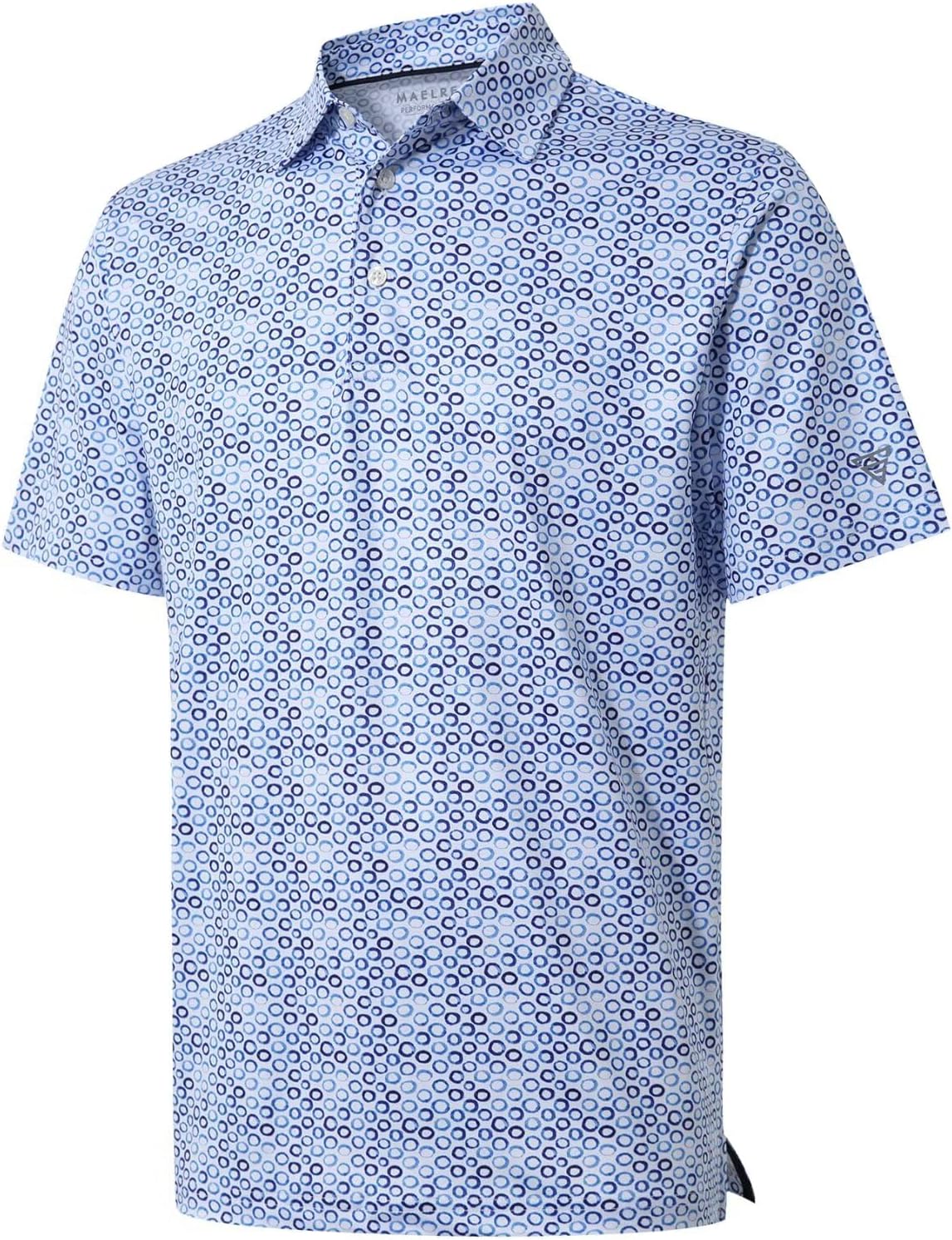 Golf Shirts For Men Dry Fit Short Sleeve Print Performance Moisture Wicking Polo Shirt - White Blue Bubble