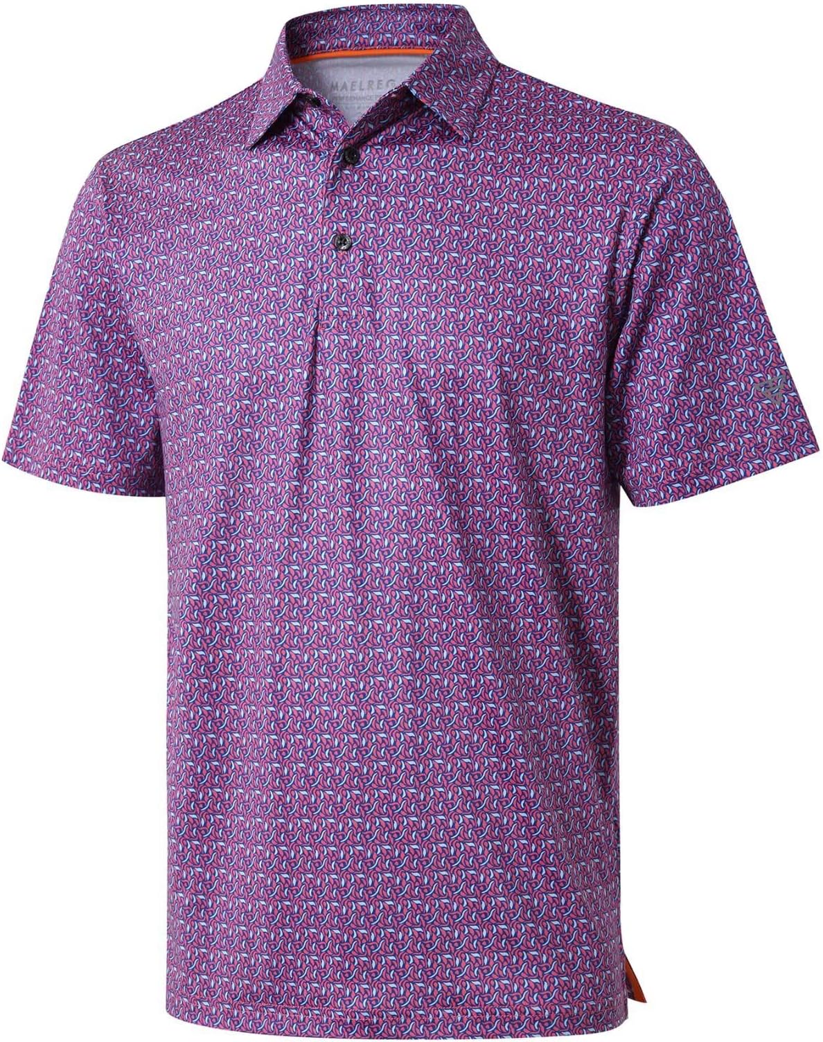 Golf Shirts For Men Dry Fit Short Sleeve Print Performance Moisture Wicking Polo Shirt - Magenta Geo
