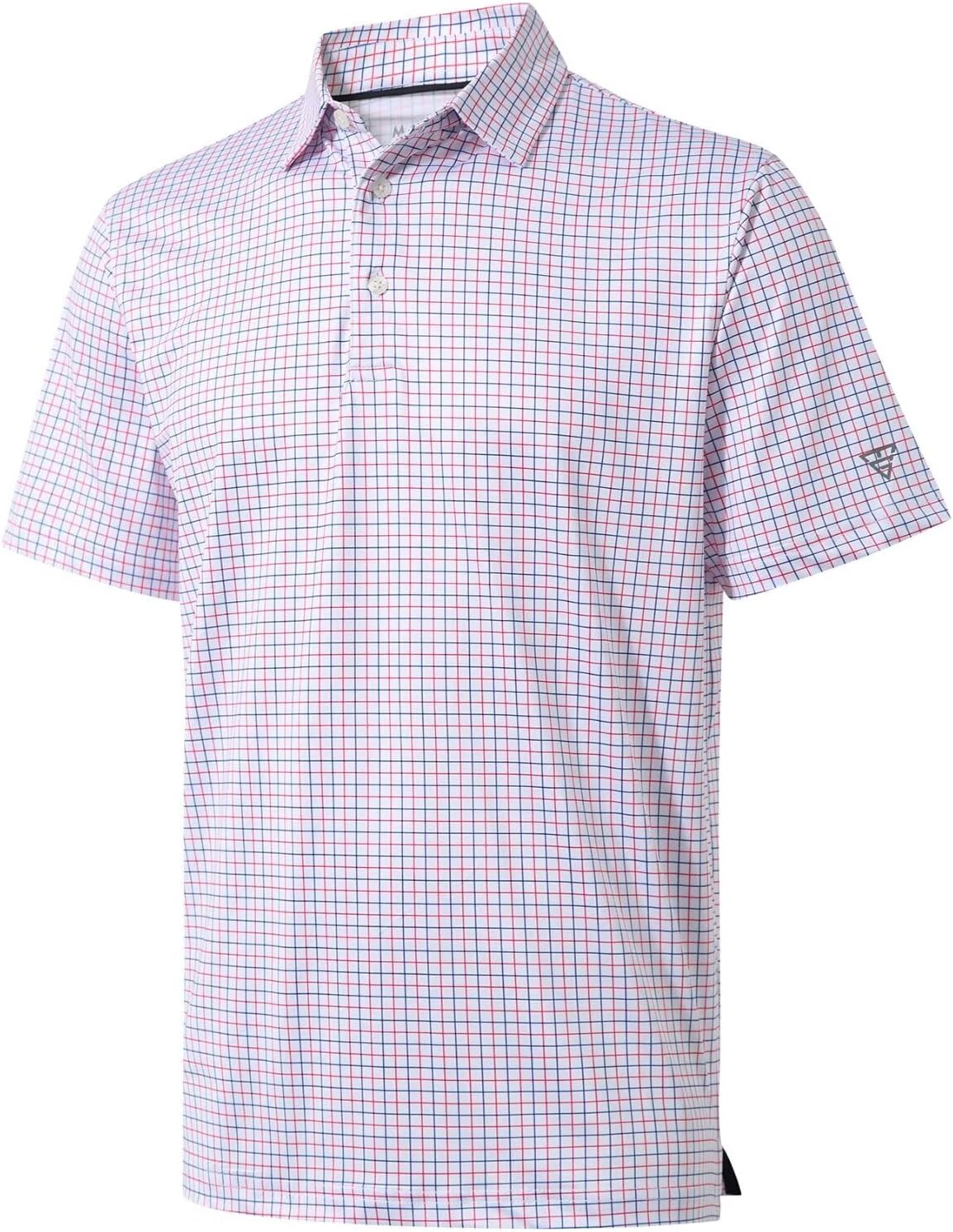 Golf Shirts For Men Dry Fit Short Sleeve Print Performance Moisture Wicking Polo Shirt - White Grid
