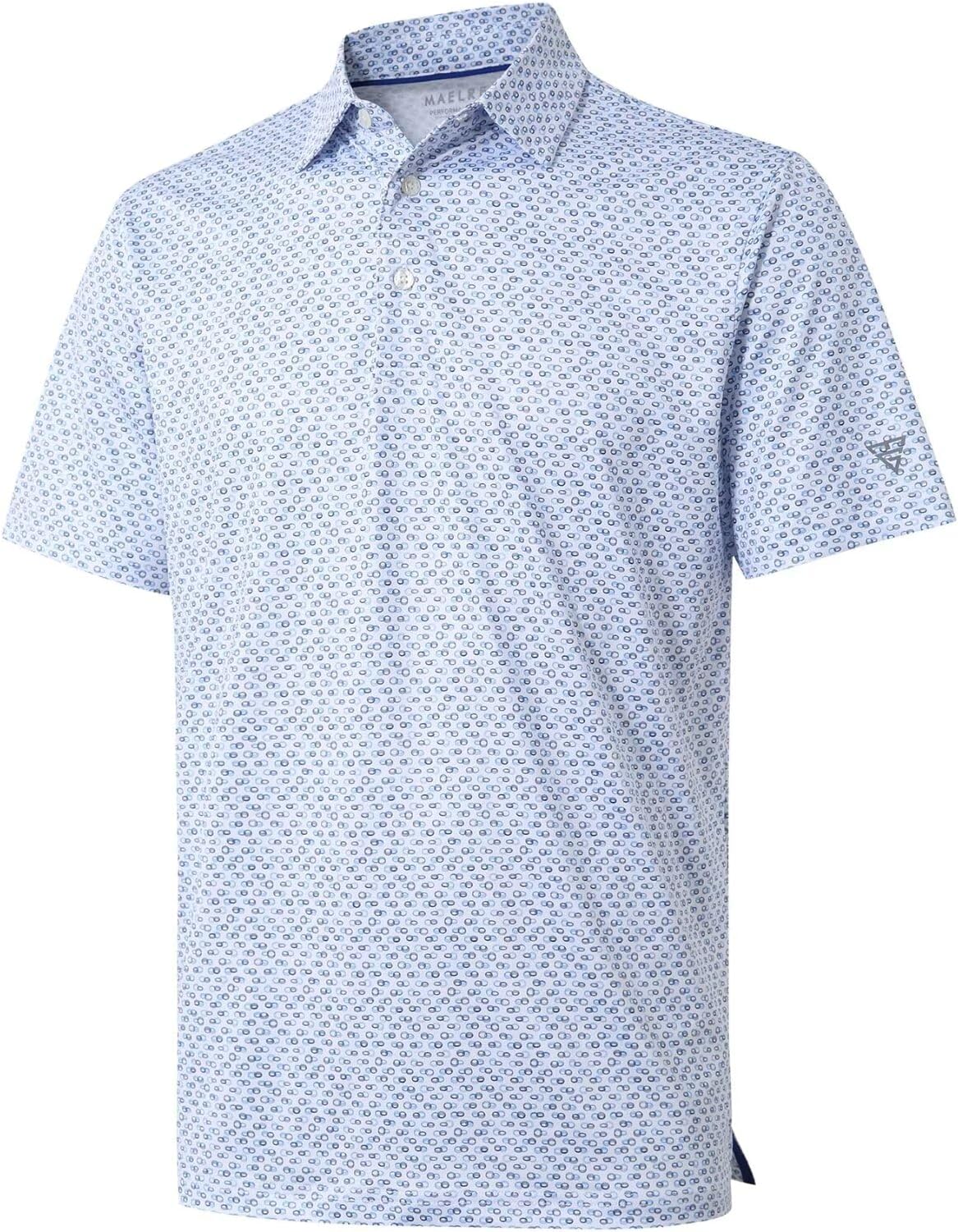 Golf Shirts For Men Dry Fit Short Sleeve Print Performance Moisture Wicking Polo Shirt - Blue Loop Chain