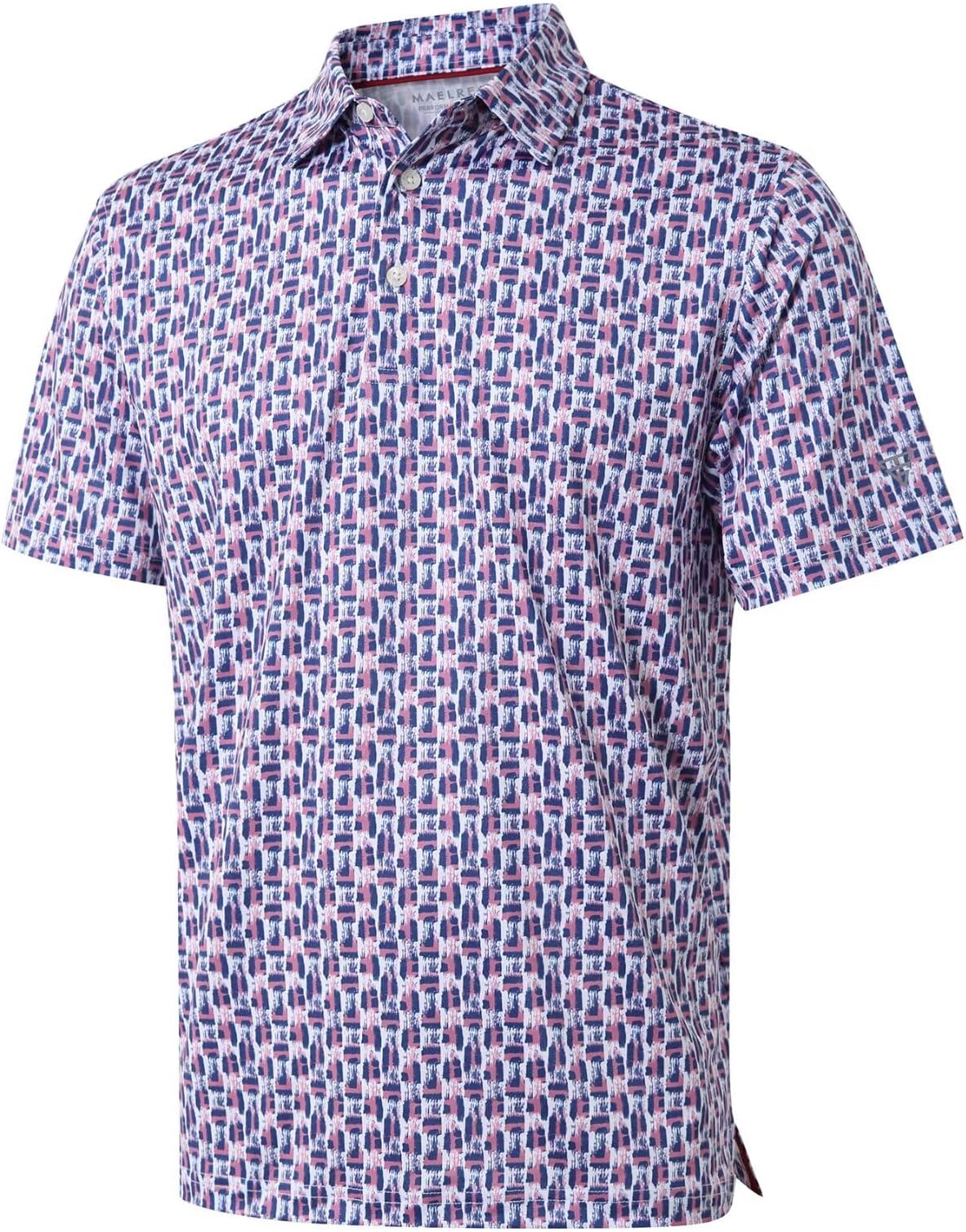 Golf Shirts For Men Dry Fit Short Sleeve Print Performance Moisture Wicking Polo Shirt - Pink Navy Abstract