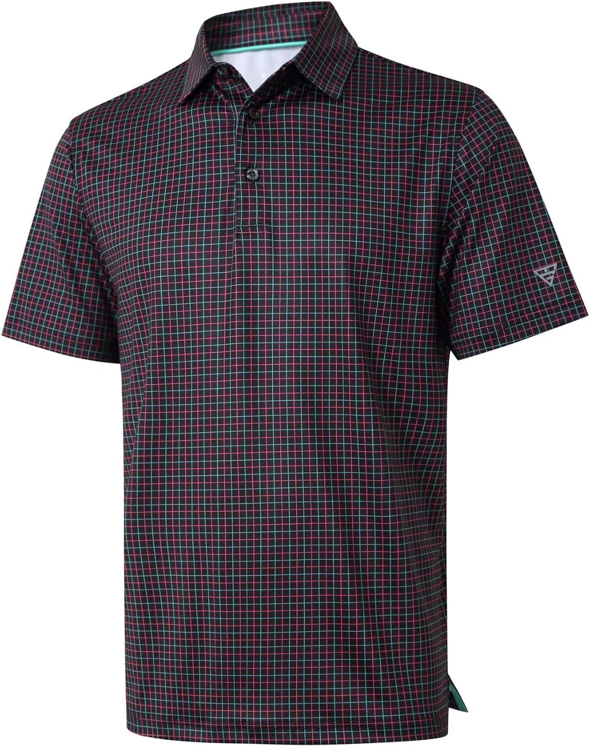 Golf Shirts For Men Dry Fit Short Sleeve Print Performance Moisture Wicking Polo Shirt - Black Grid