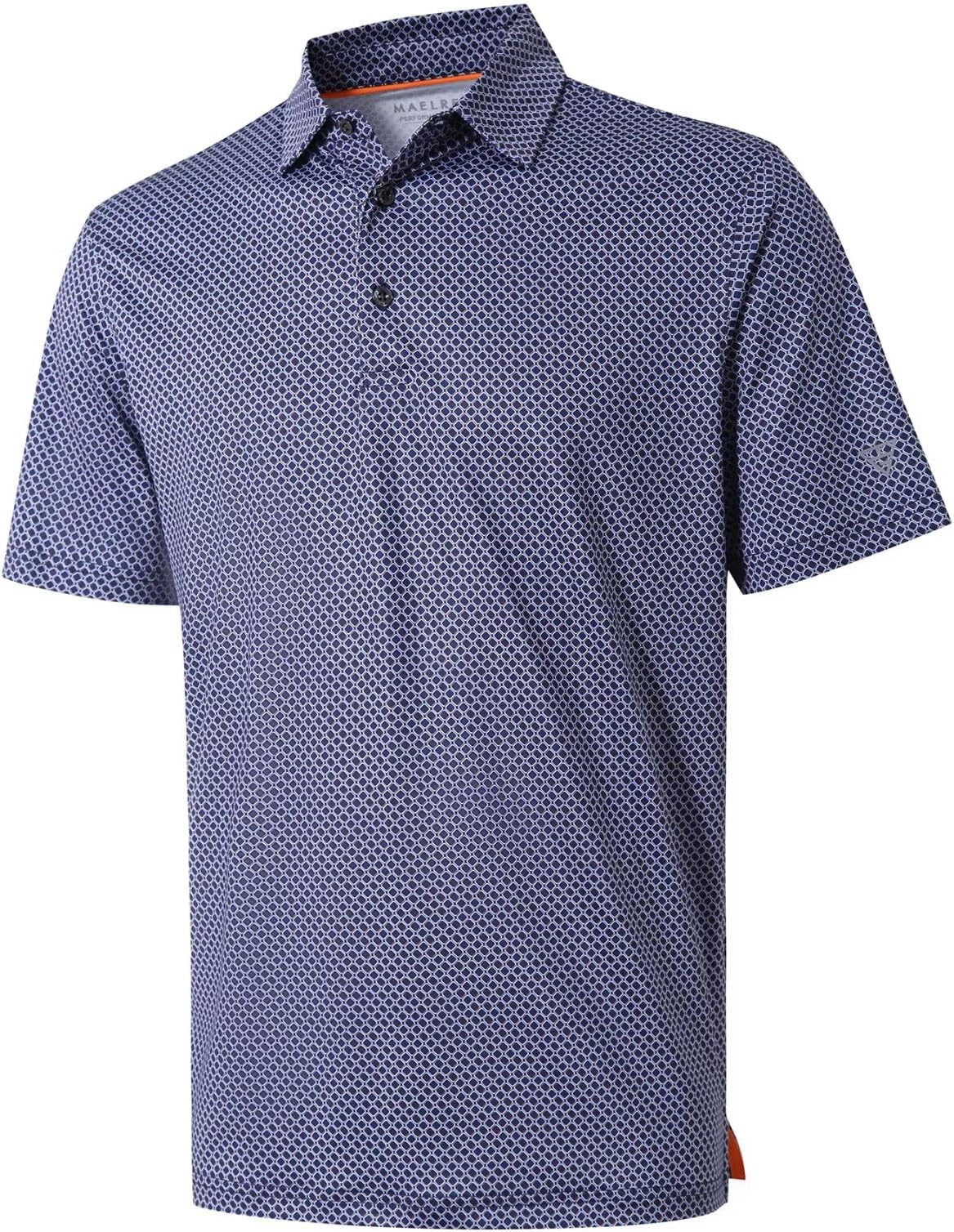 Golf Shirts For Men Dry Fit Short Sleeve Print Performance Moisture Wicking Polo Shirt - Navy Square