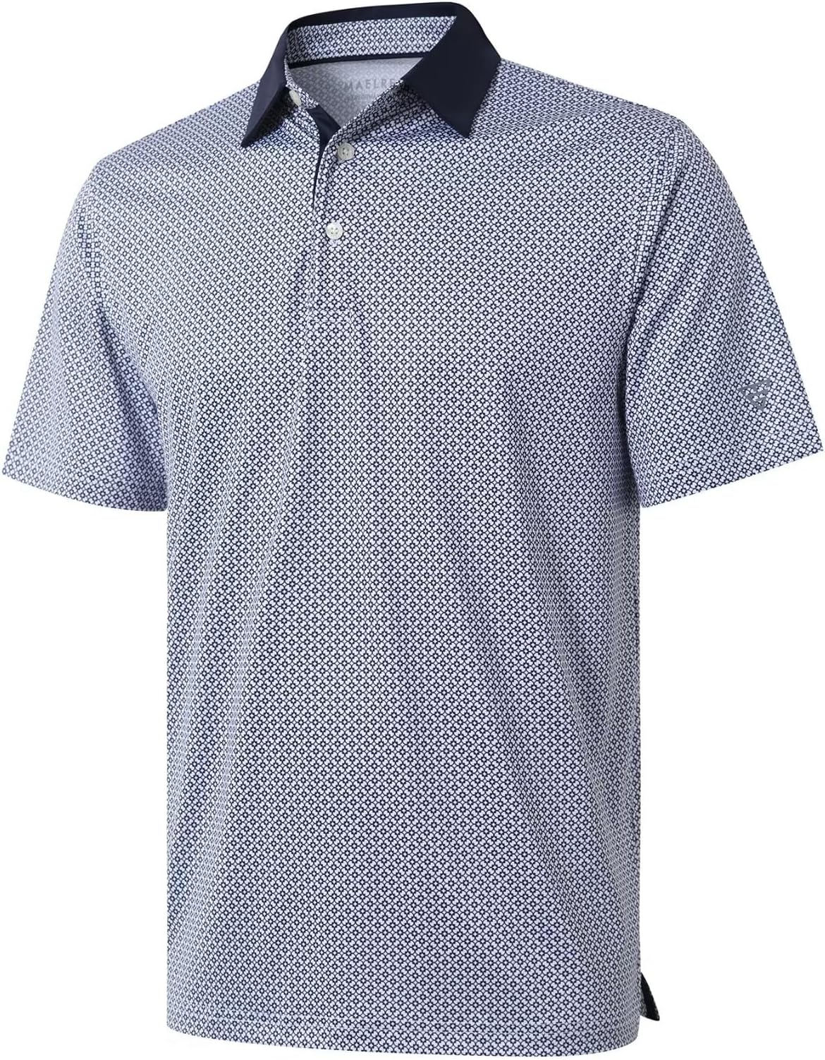 Golf Shirts For Men Dry Fit Short Sleeve Print Performance Moisture Wicking Polo Shirt - White Navy Interlink