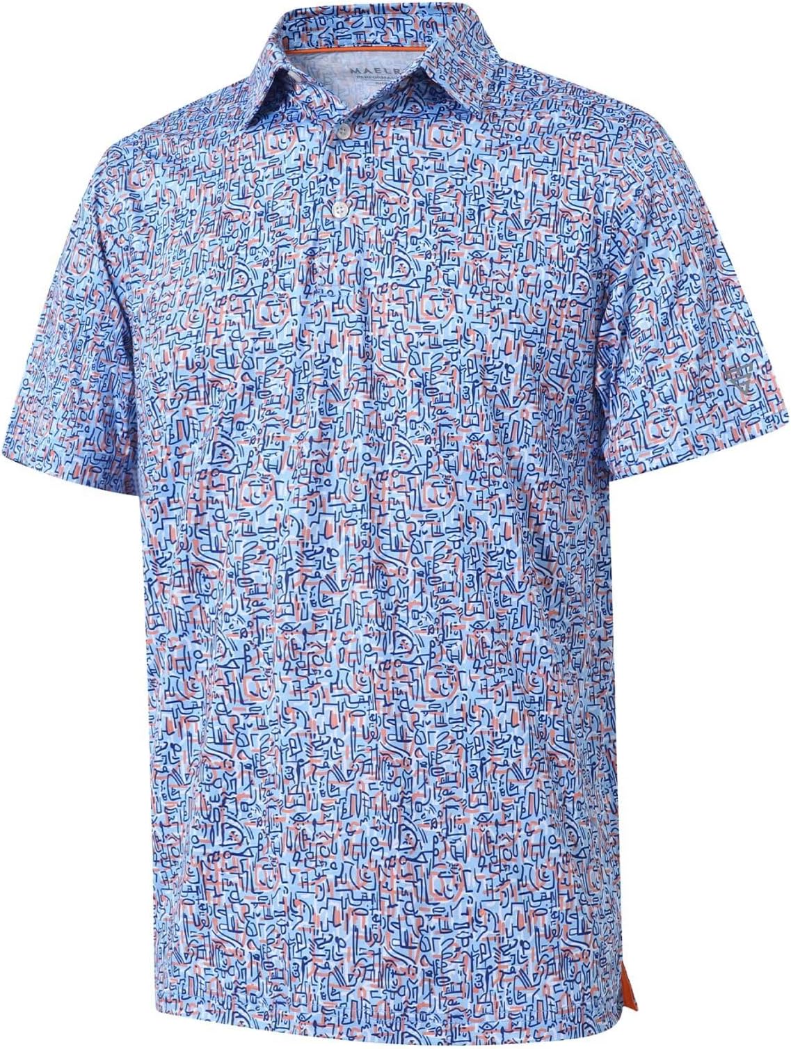 Golf Shirts For Men Dry Fit Short Sleeve Print Performance Moisture Wicking Polo Shirt - Bluejay Doodles
