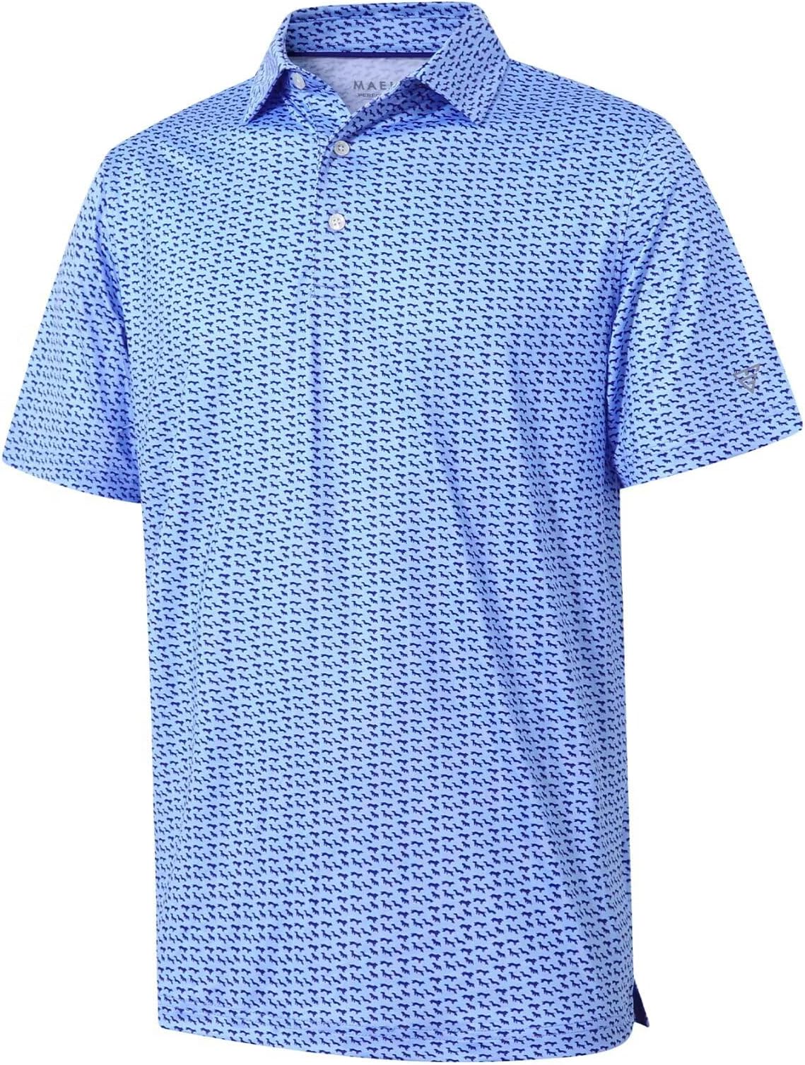 Golf Shirts For Men Dry Fit Short Sleeve Print Performance Moisture Wicking Polo Shirt - Bluejay Navy Dogs