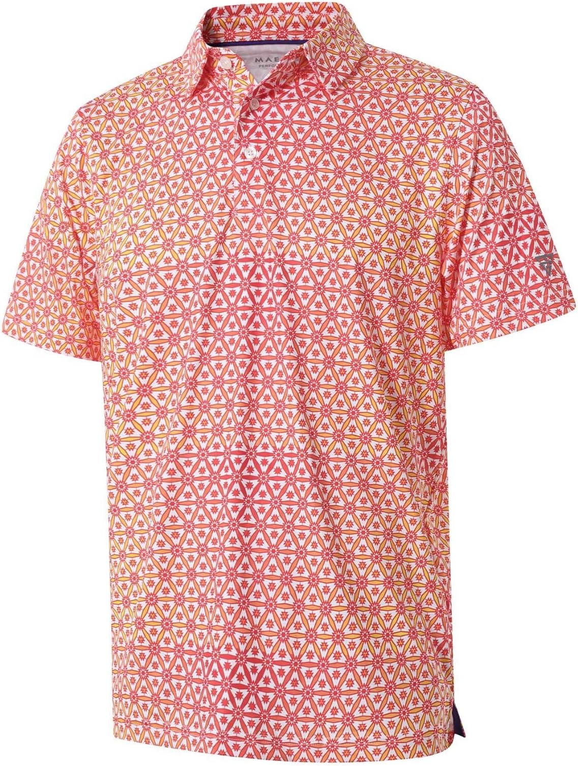 Golf Shirts For Men Dry Fit Short Sleeve Print Performance Moisture Wicking Polo Shirt - Orange Red Ethnic