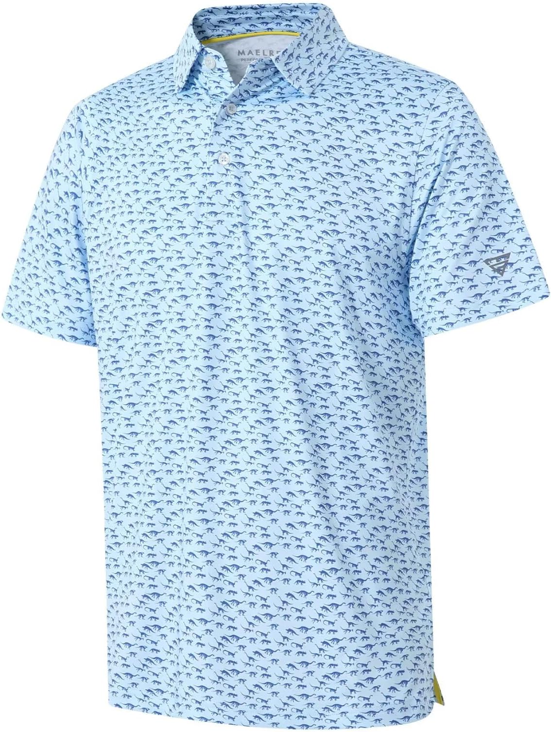 Golf Shirts For Men Dry Fit Short Sleeve Print Performance Moisture Wicking Polo Shirt - Blue Dinosaur