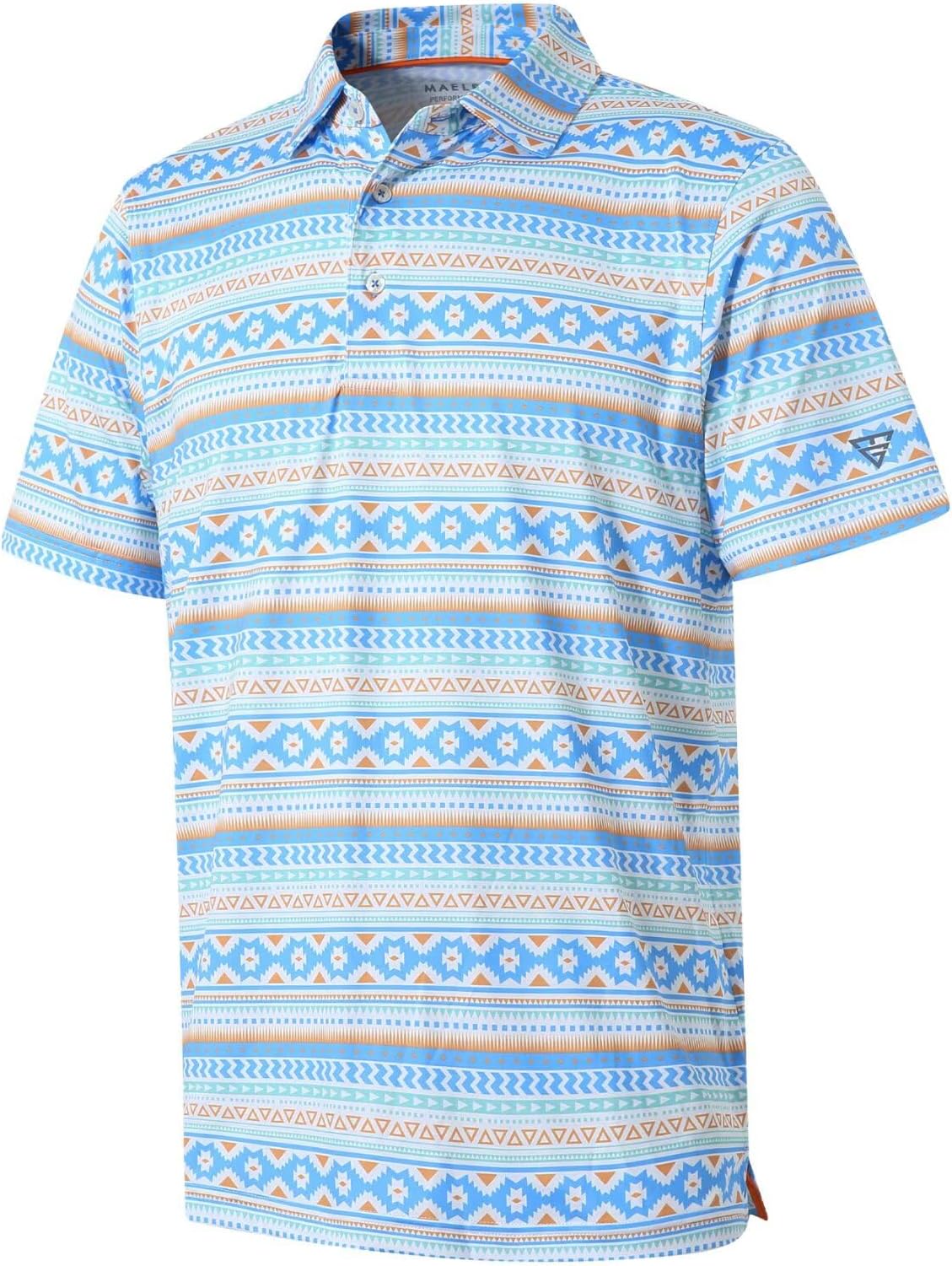 Golf Shirts For Men Dry Fit Short Sleeve Print Performance Moisture Wicking Polo Shirt - Blue Ethnic