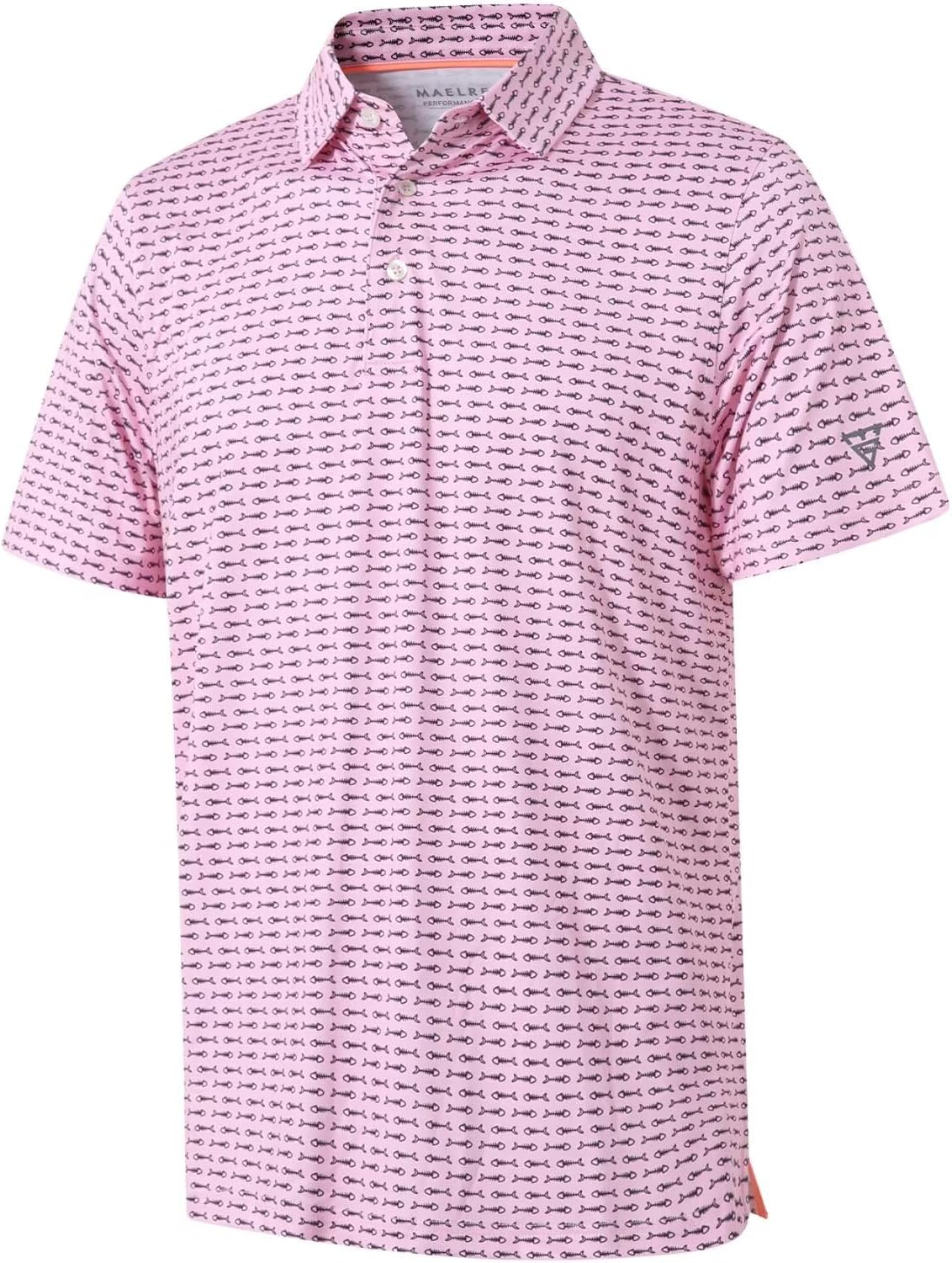 Golf Shirts For Men Dry Fit Short Sleeve Print Performance Moisture Wicking Polo Shirt - Pink Black Bonefish