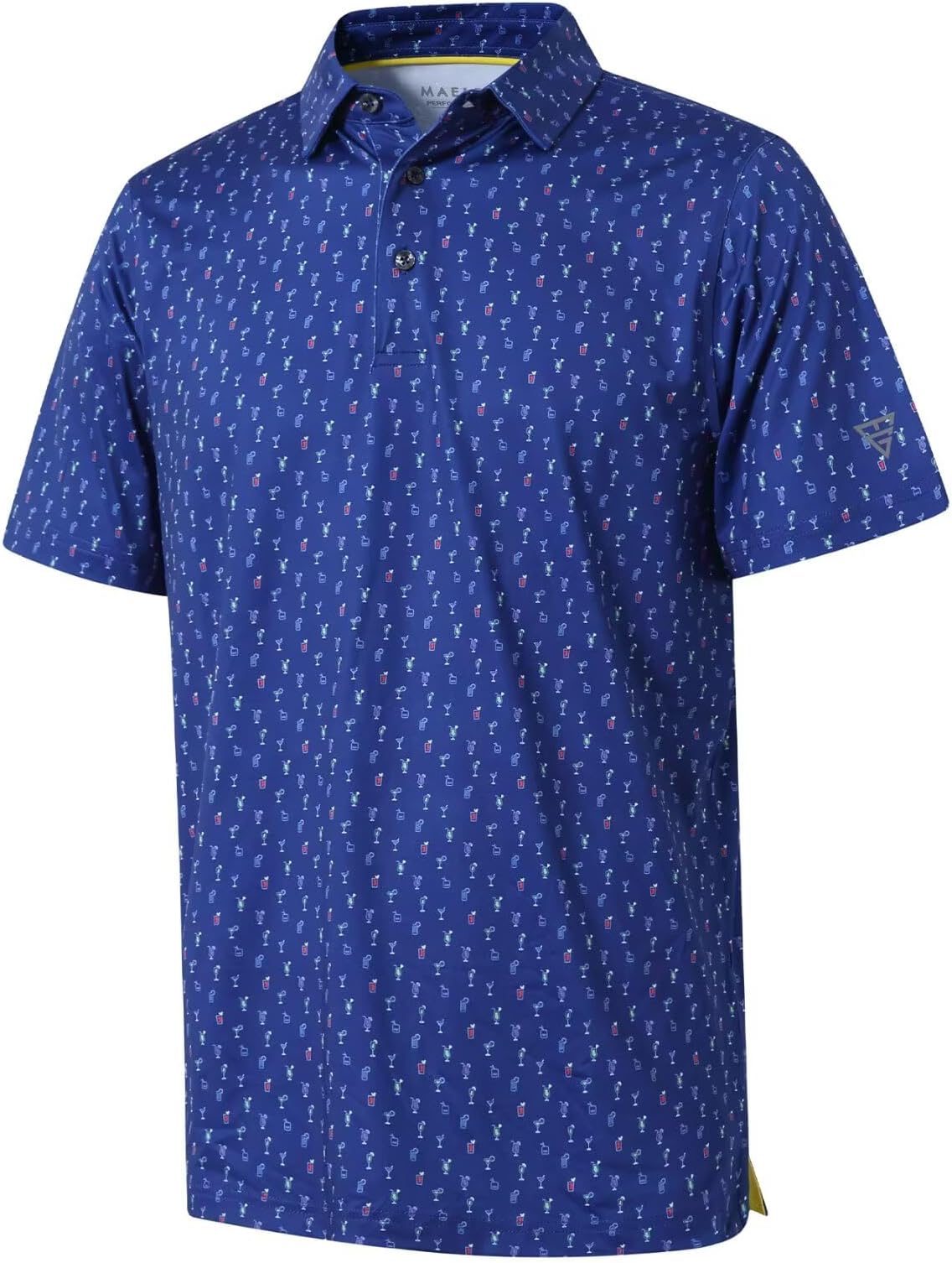 Golf Shirts For Men Dry Fit Short Sleeve Print Performance Moisture Wicking Polo Shirt - Navy Cocktail