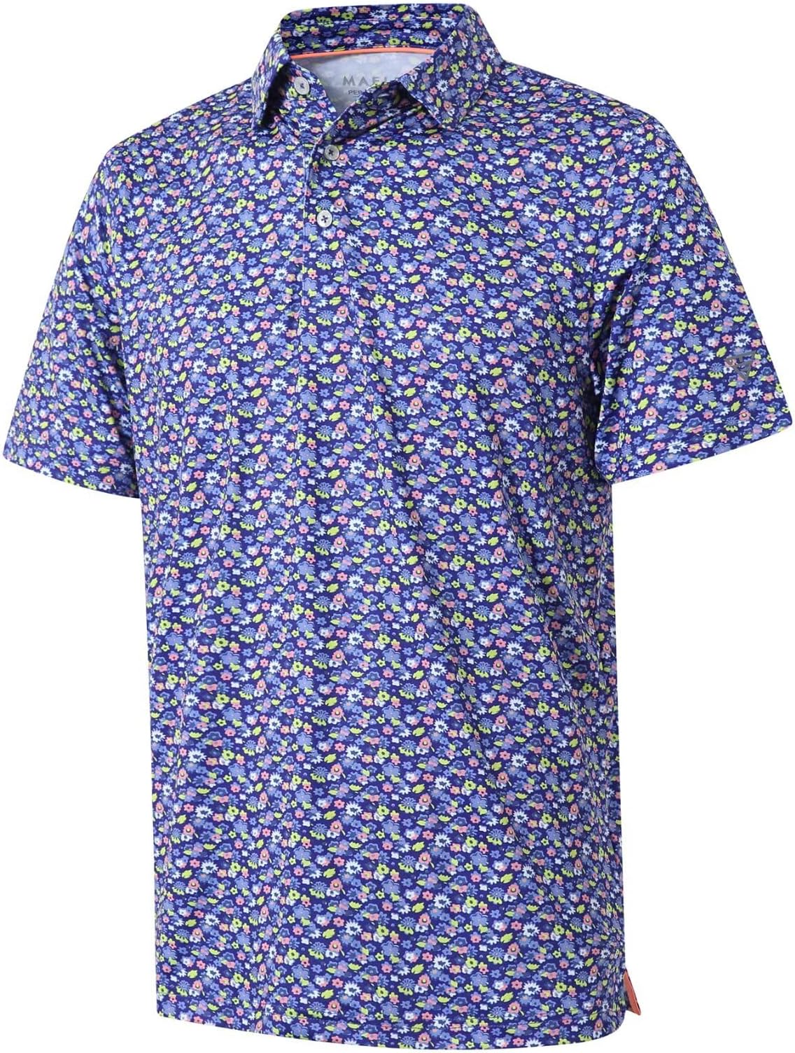 Golf Shirts For Men Dry Fit Short Sleeve Print Performance Moisture Wicking Polo Shirt - Navy Flower