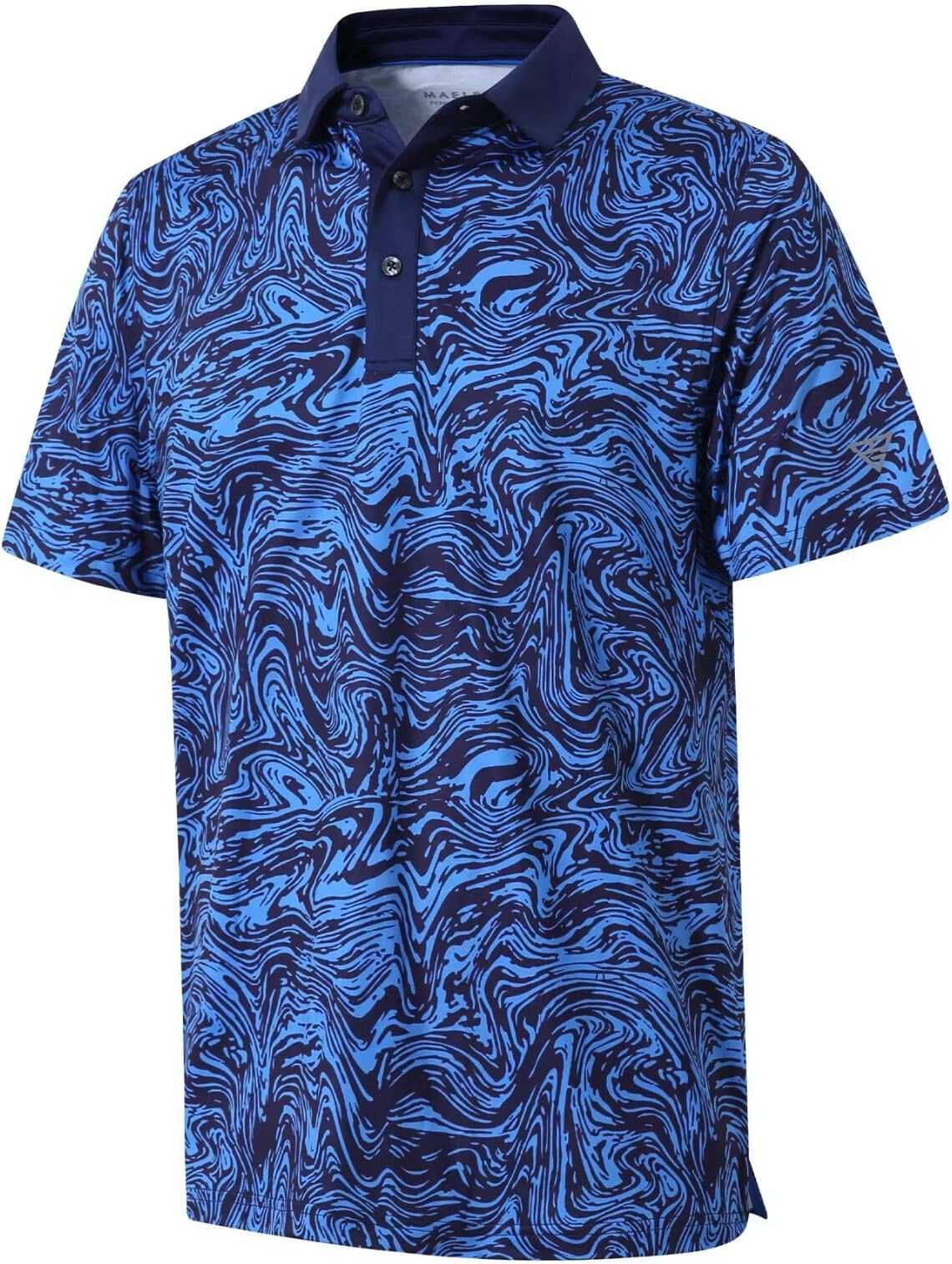Golf Shirts For Men Dry Fit Short Sleeve Print Performance Moisture Wicking Polo Shirt - Navy Blue Vortex