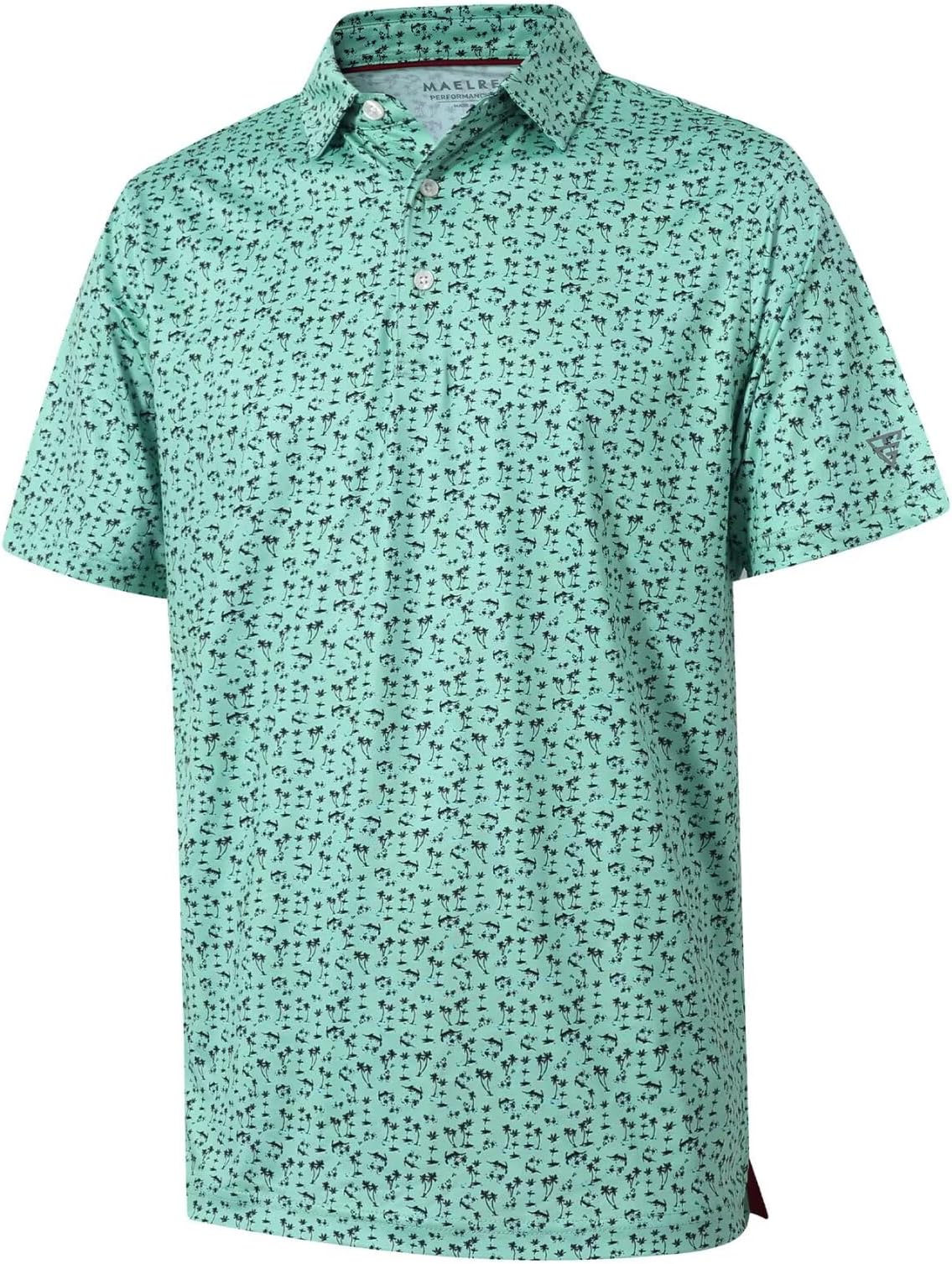 Golf Shirts For Men Dry Fit Short Sleeve Print Performance Moisture Wicking Polo Shirt - Mint Seaside Palm