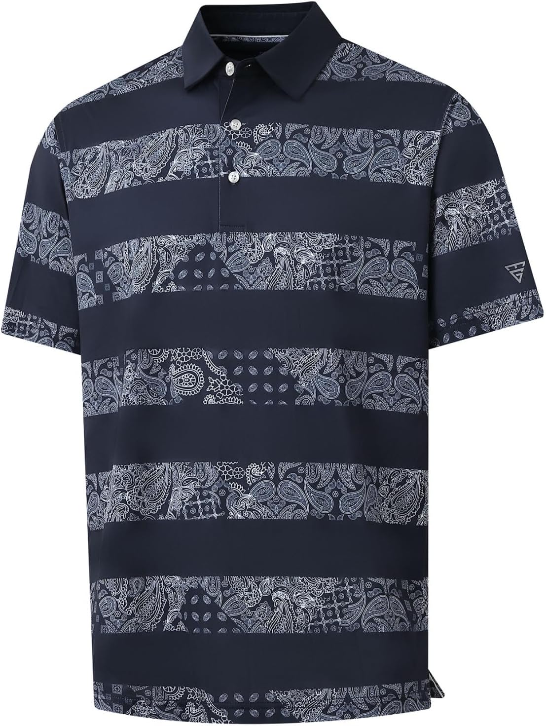 Golf Shirts For Men Dry Fit Short Sleeve Print Performance Moisture Wicking Polo Shirt - Navy Stripe Paisley