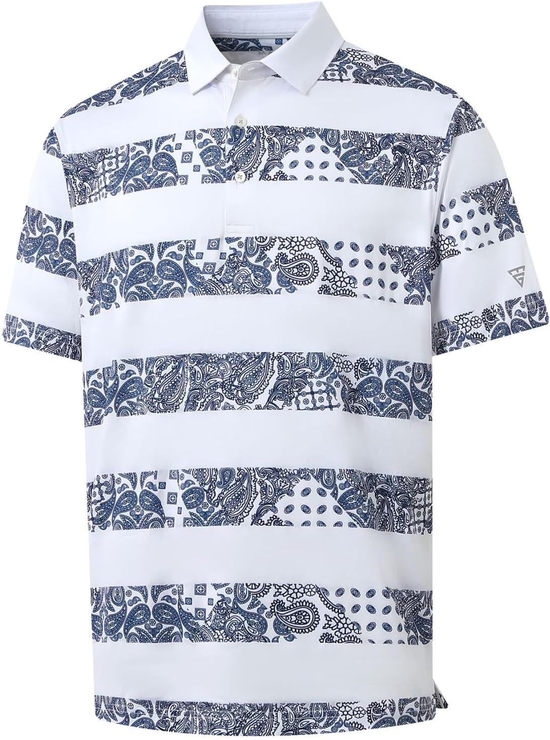 Golf Shirts For Men Dry Fit Short Sleeve Print Performance Moisture Wicking Polo Shirt - White Stripe Paisley