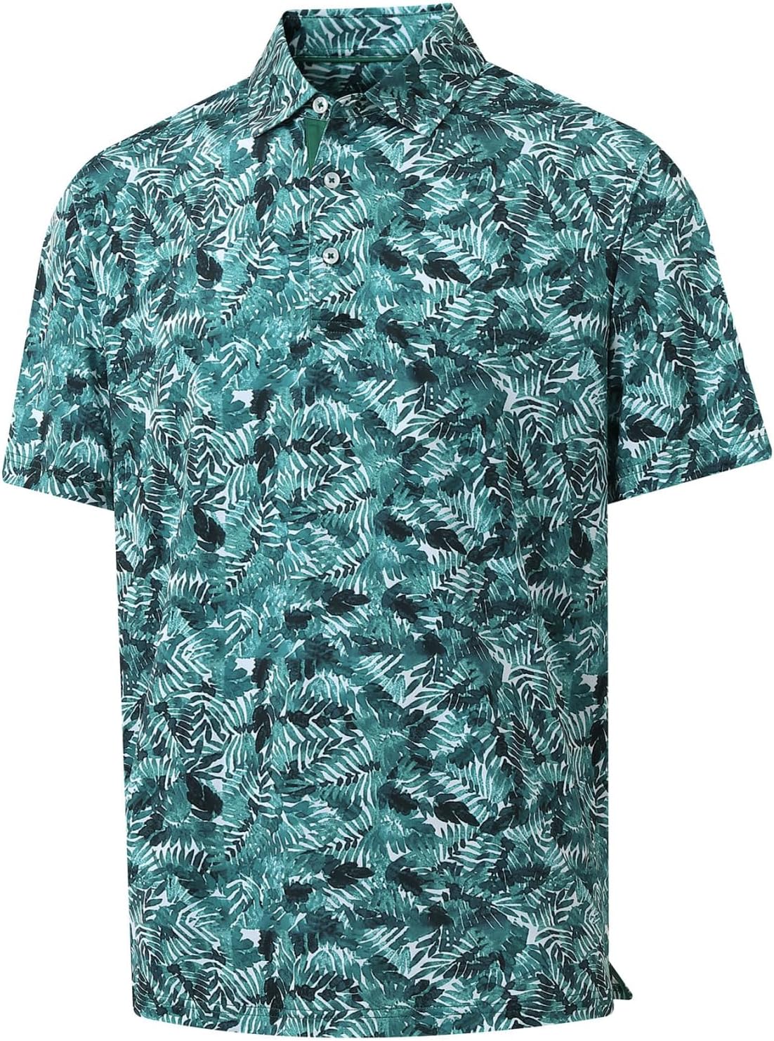 Golf Shirts For Men Dry Fit Short Sleeve Print Performance Moisture Wicking Polo Shirt - Dark Green Leaf